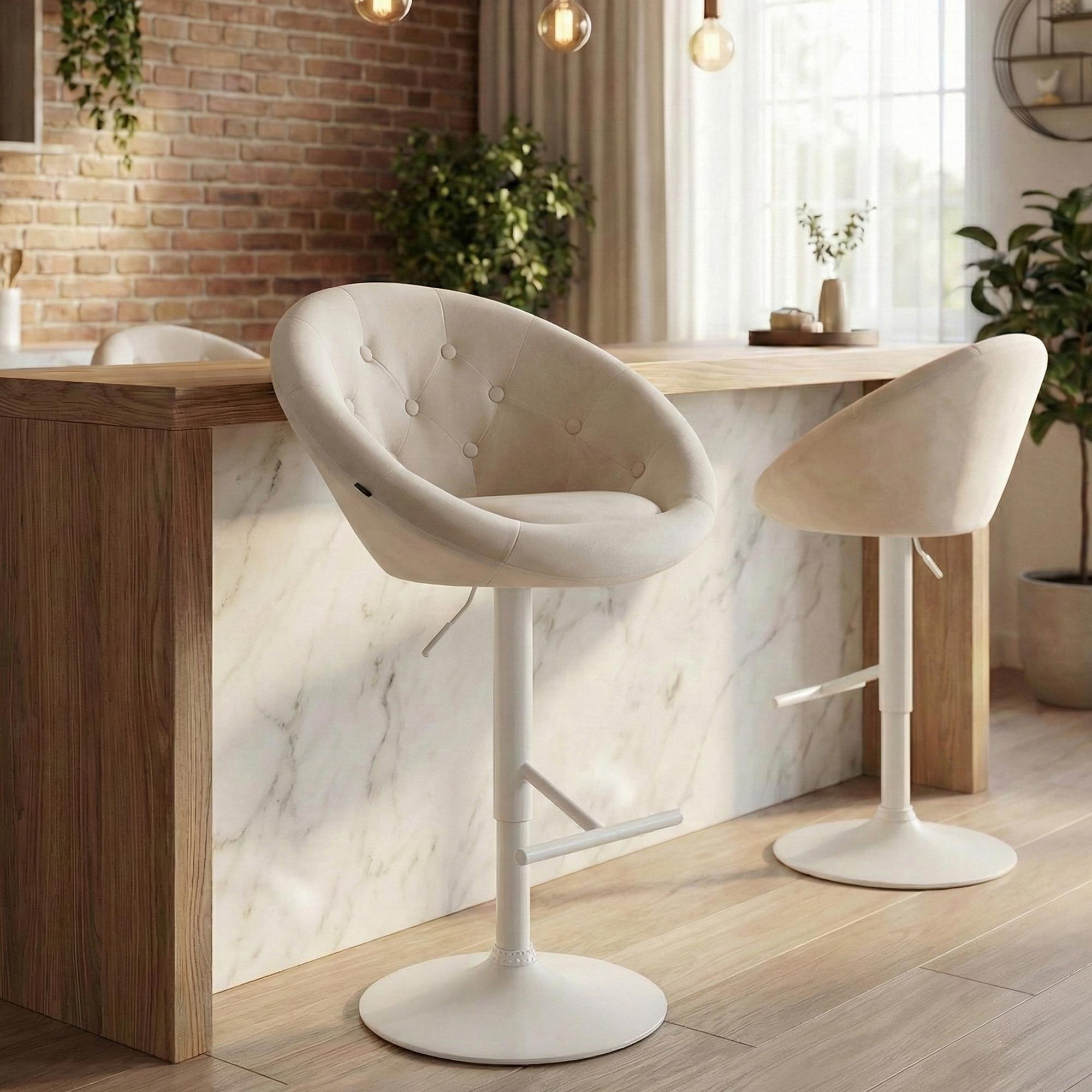 Barhocker London Samt weiß, creme