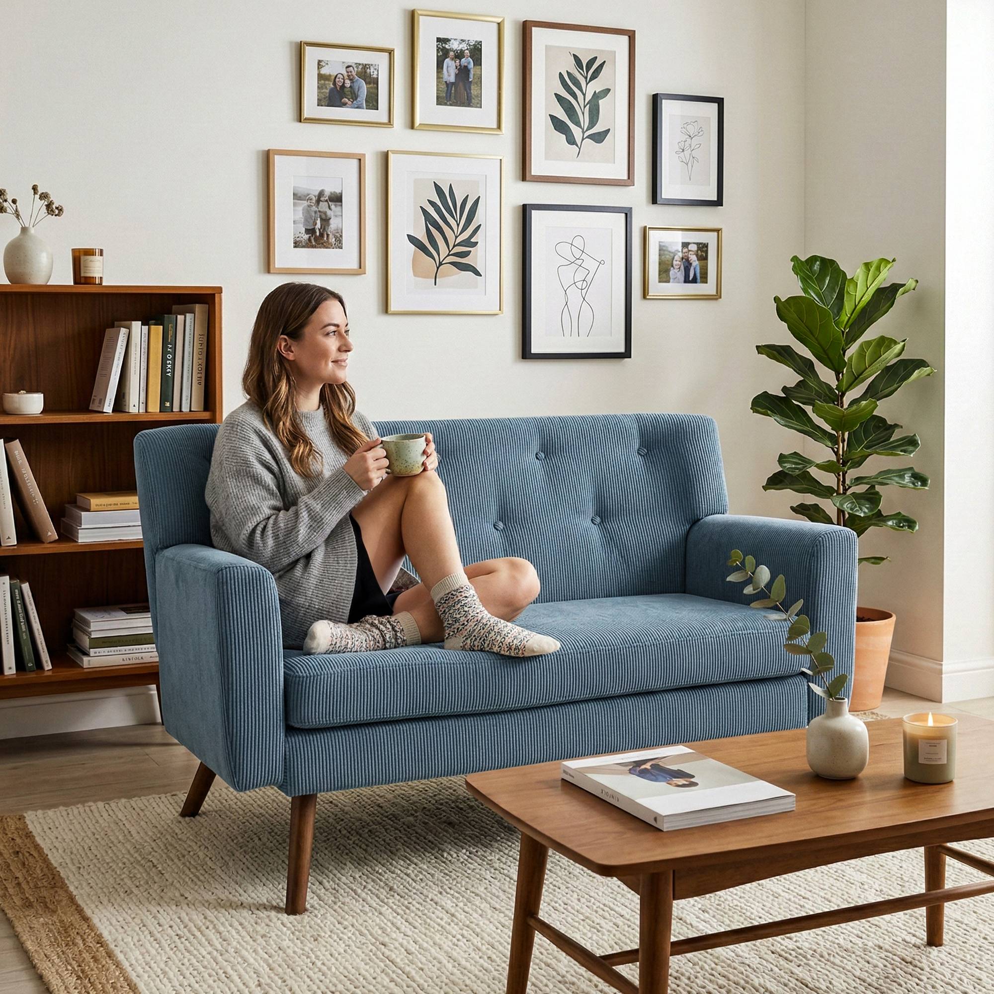 Sofa Kioni Cord, blau
