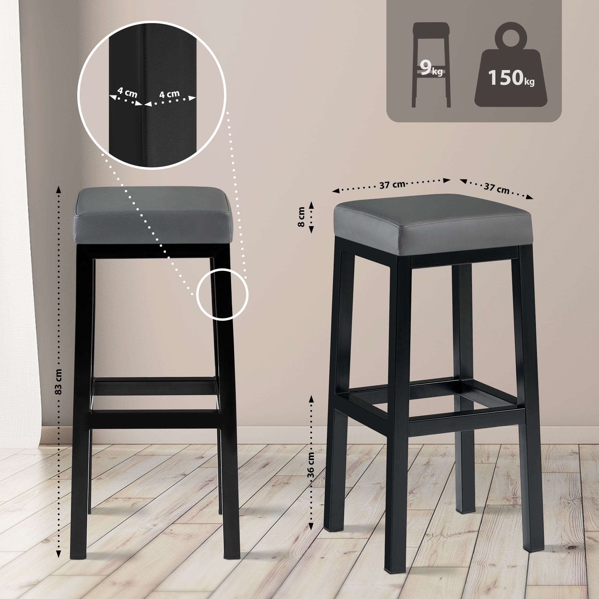 Barhocker Taylor B85 Kunstleder, grau