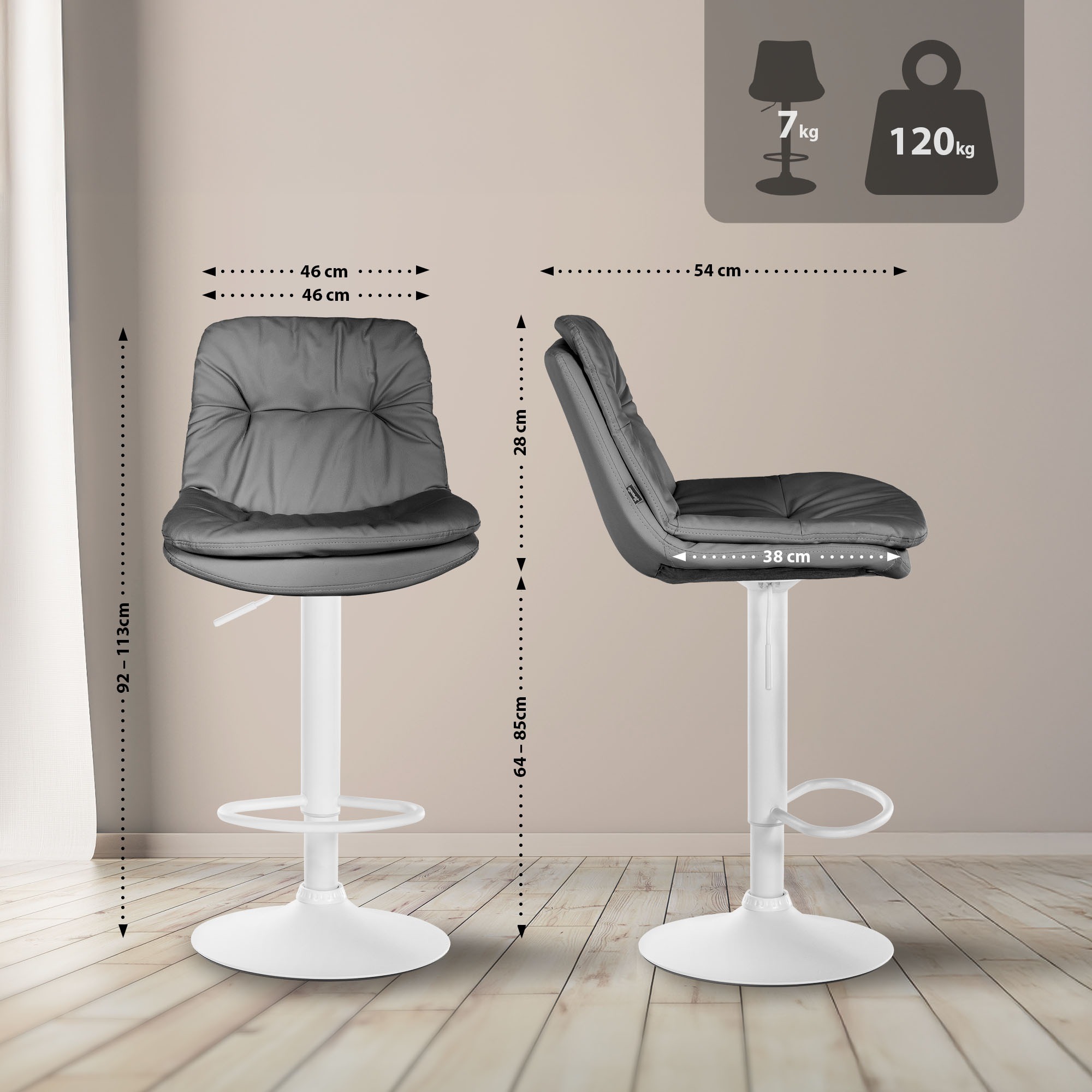 Barhocker Laurel Kunstleder weiß, grau