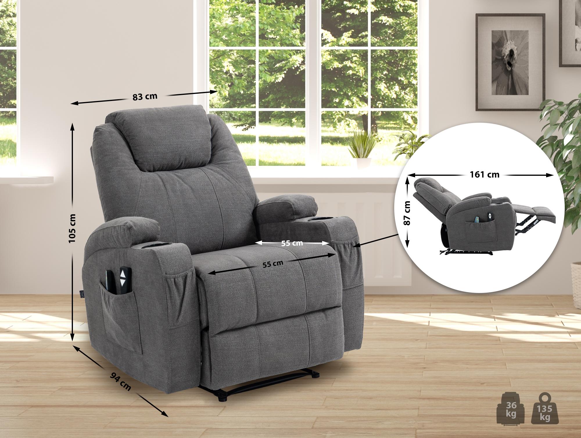 Sessel Hepler mit Massagefunktion Stoff, grau