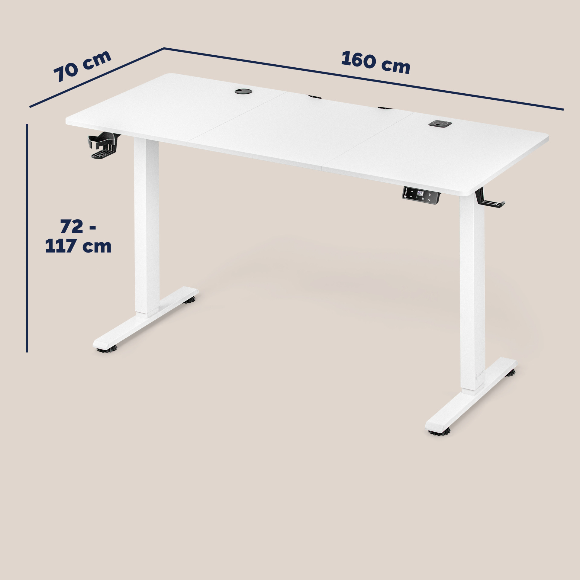 Höhenverstellbarer Schreibtisch Weiß 160x75x72-117cm