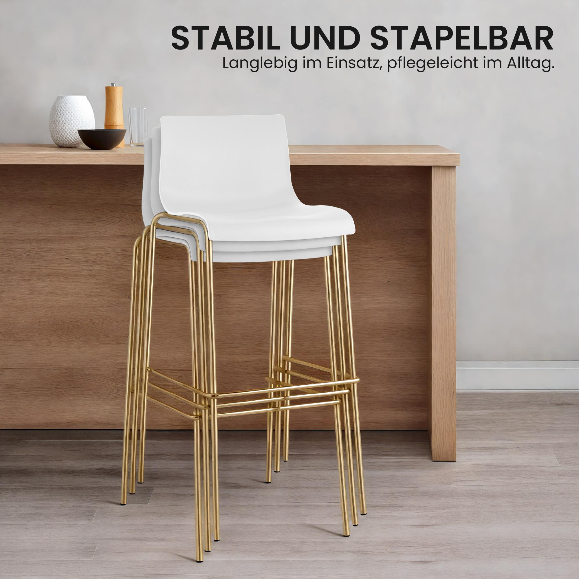 2er Set Barhocker Hoover Kunststoff 4-Fuß Gold, weiß