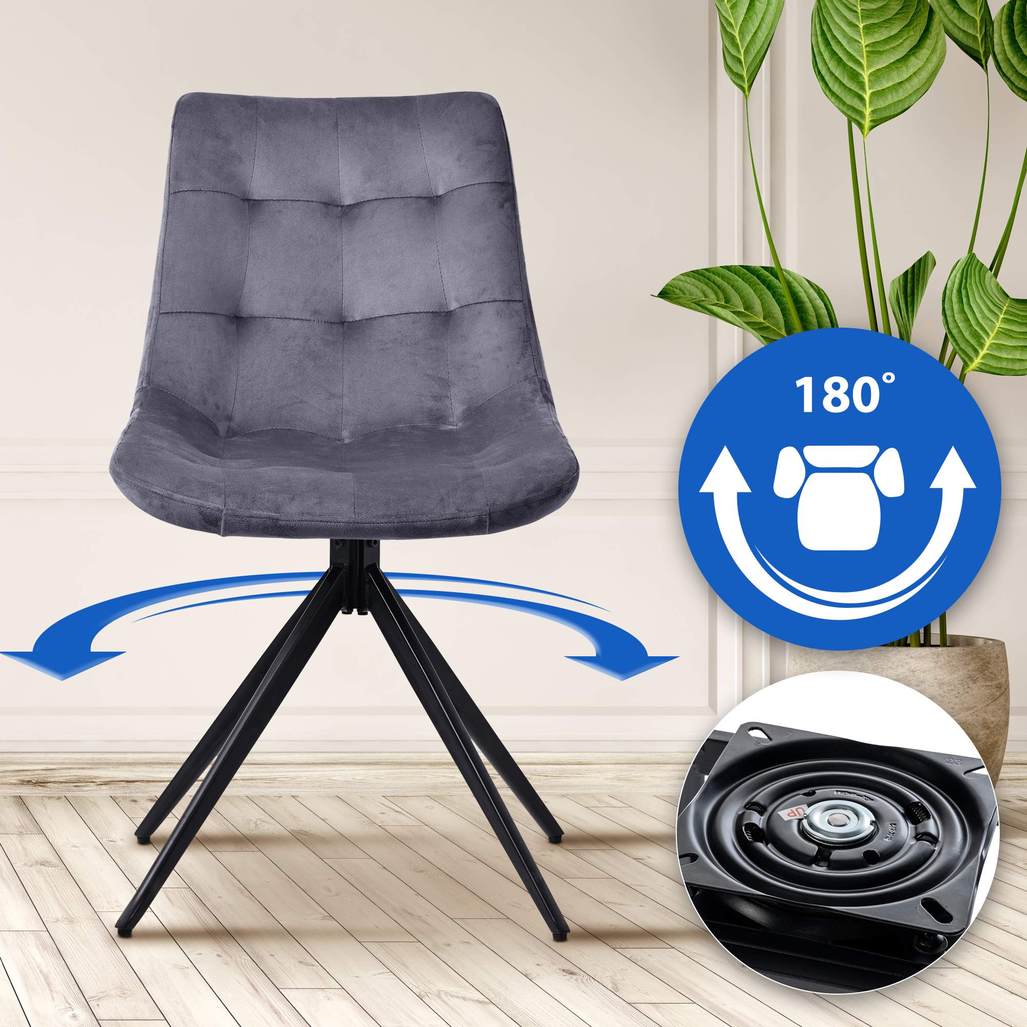 2er Set Esszimmerstuhl Merna Samt, dunkelgrau
