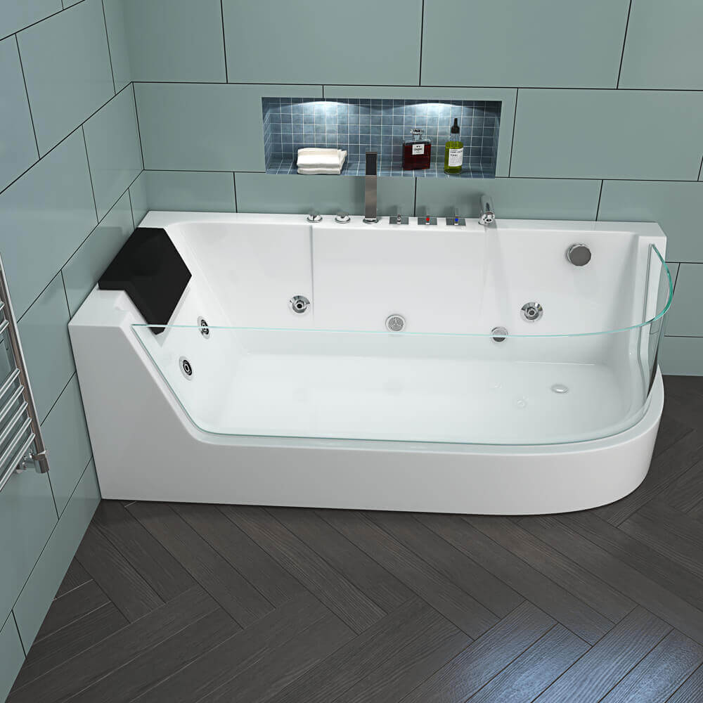 Whirlpool Badewanne mit Lichttherapie CARICA - 170 x 80 cm Rechts
