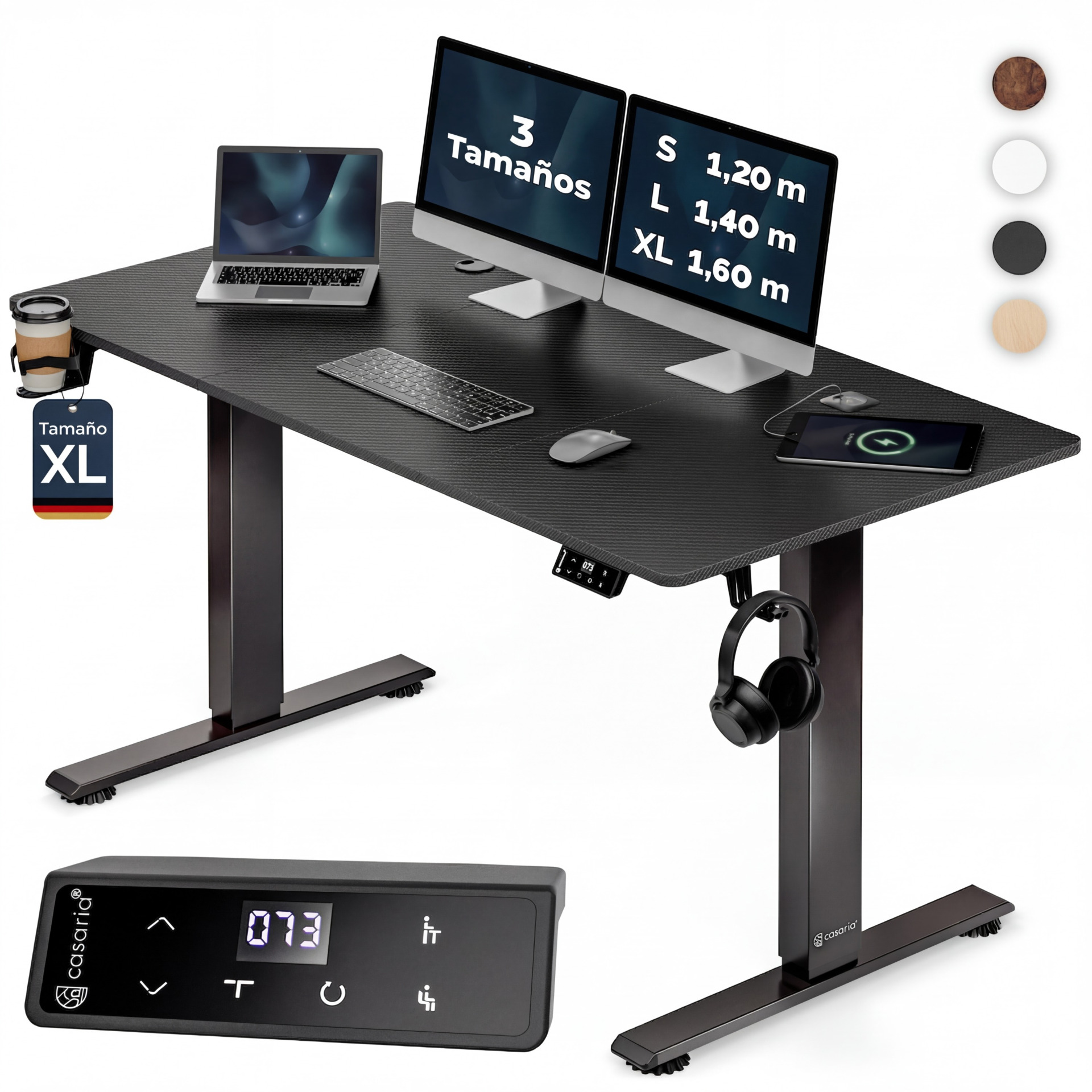 Höhenverstellbarer Schreibtisch Schwarz (Carbon-Optik) 160x70x72-117cm
