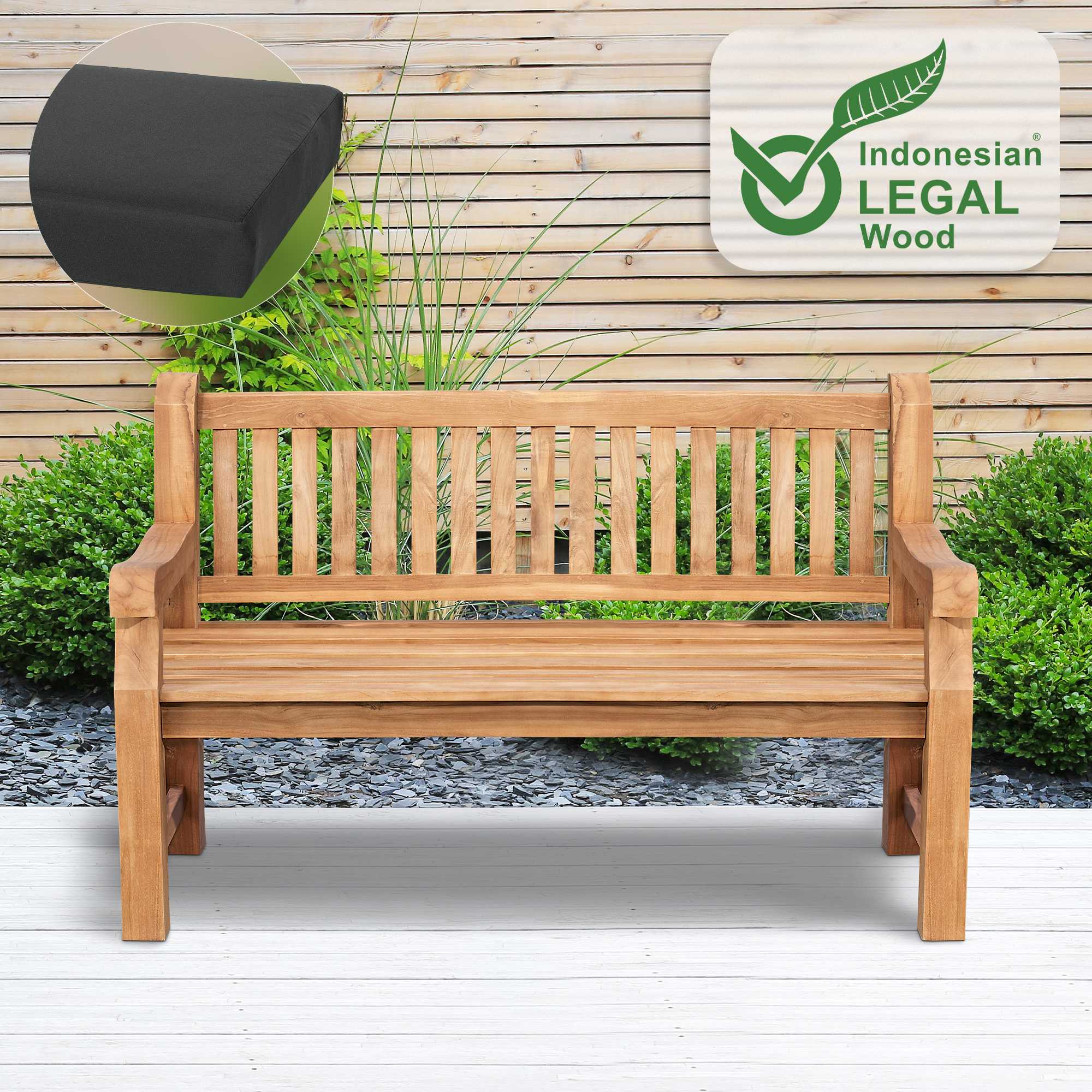 Teakbank Daxon mit Sitzkissen 150 cm, dunkelgrau