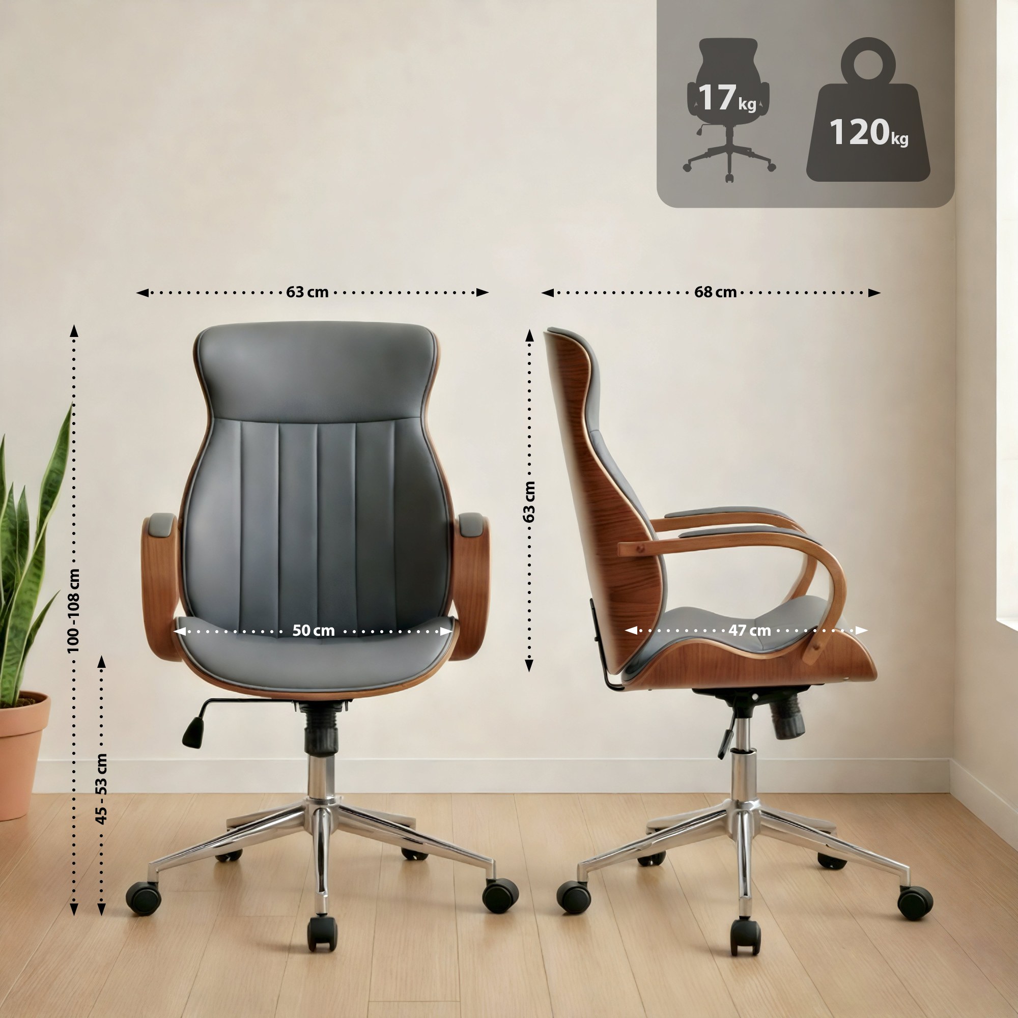 Bürostuhl Melilla Kunstleder, walnuss/grau