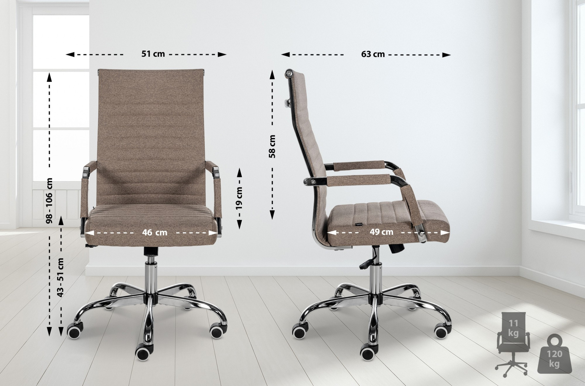 Bürostuhl Amadora Stoff, taupe