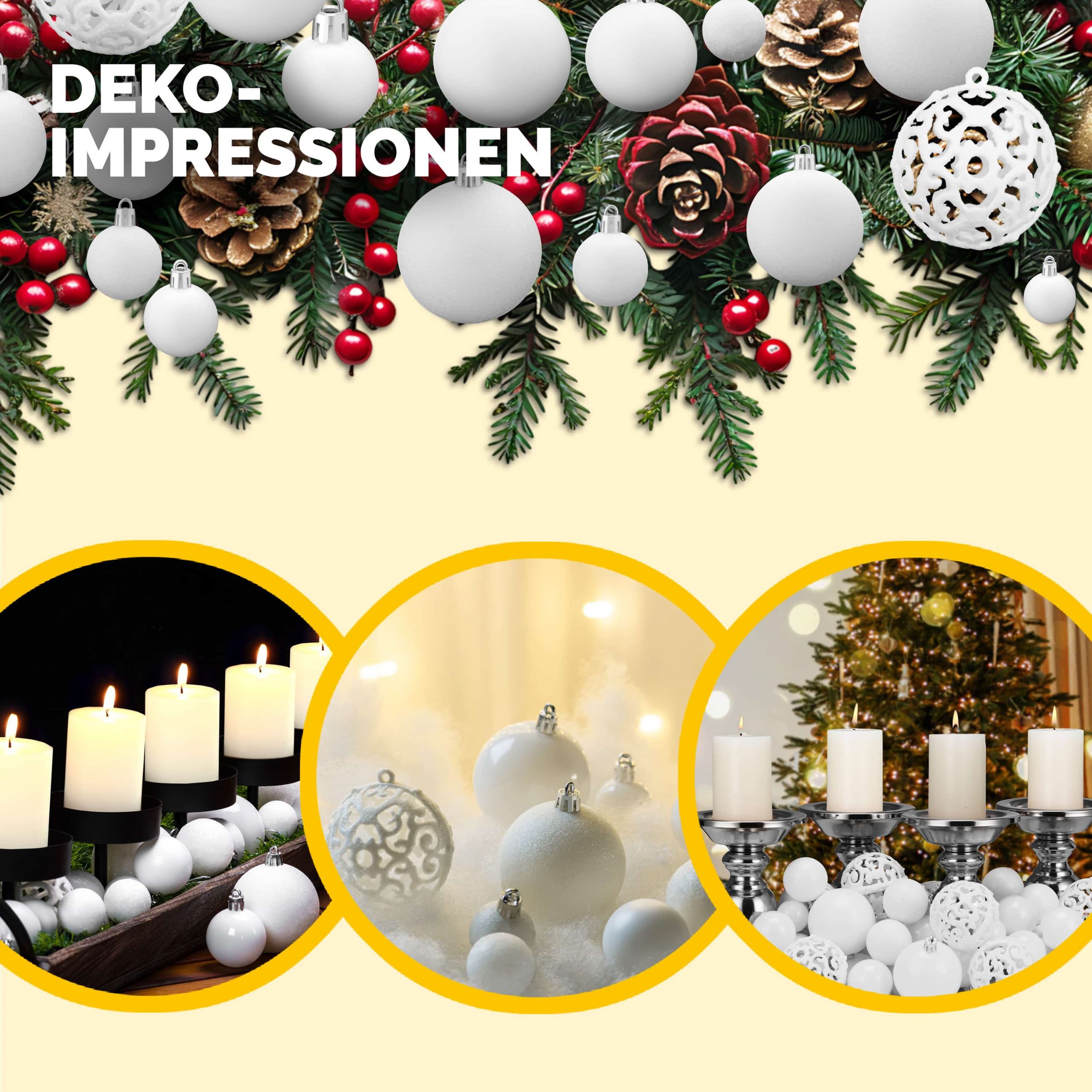 Weihnachtskugeln Weiß 100-tlg in matt, glänzend + glitzernd