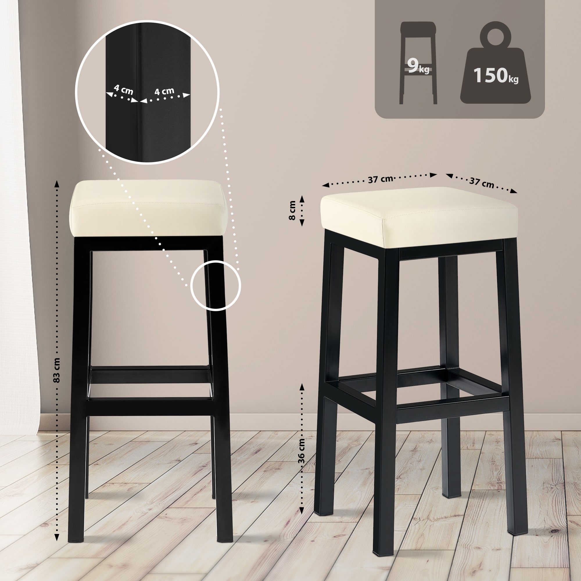 Barhocker Taylor B85 Kunstleder, creme