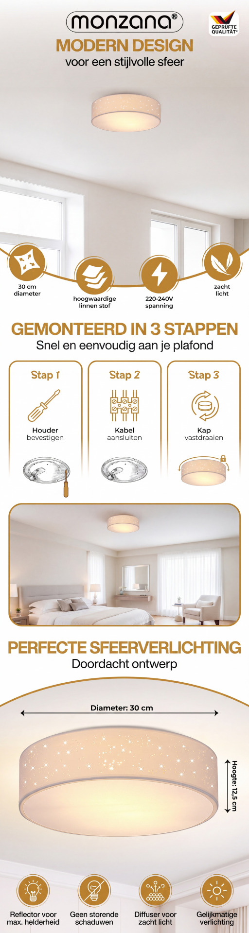 Deckenlampe Weiß Stoff Ø30cm Sternenhimmel