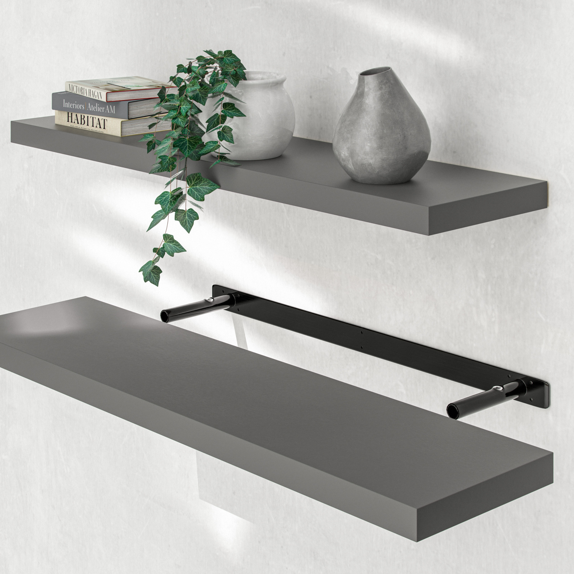 Wandregal Schweberegal 90cm Grau + Halterung