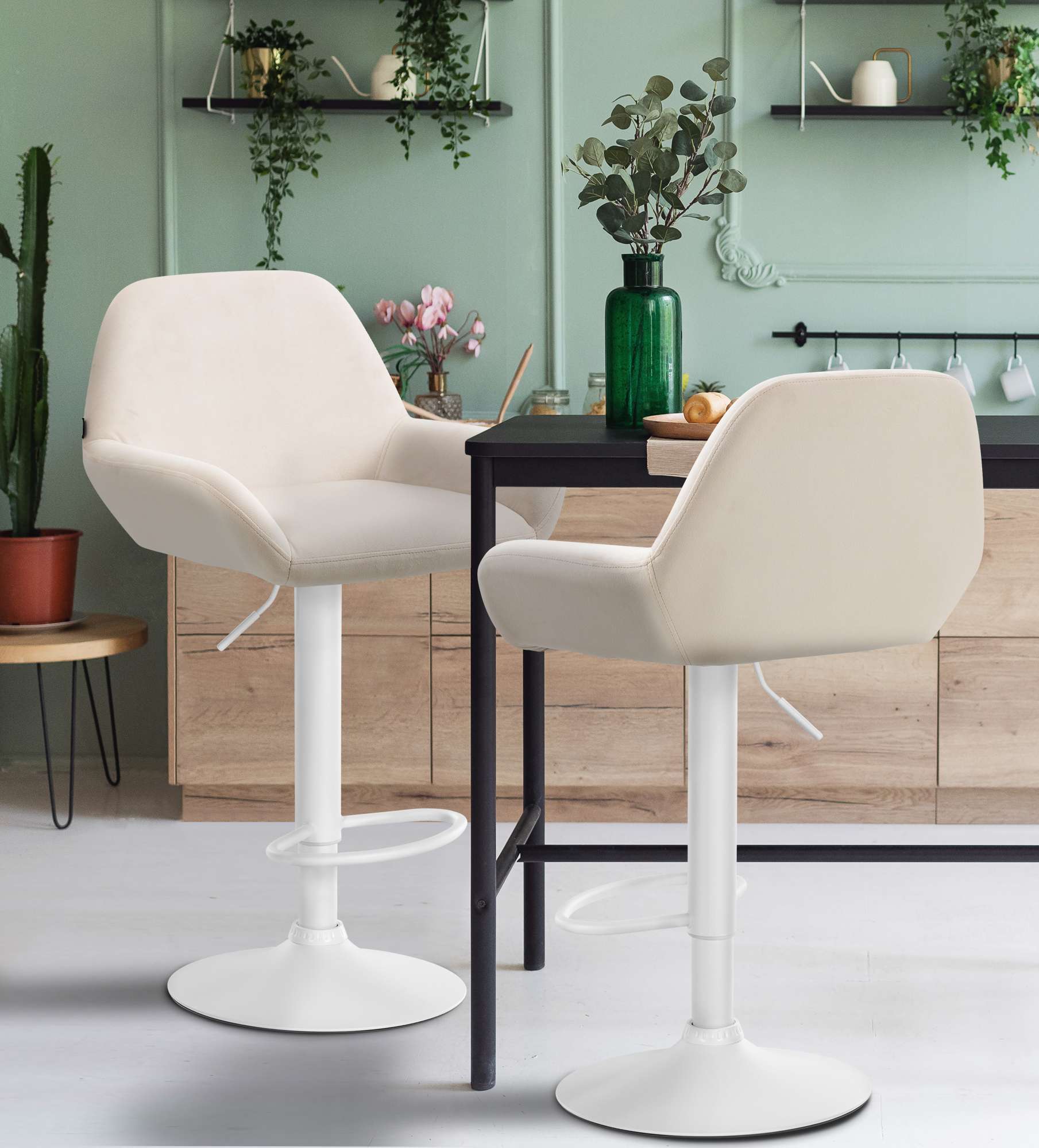 Barhocker Braga Samt weiß, creme