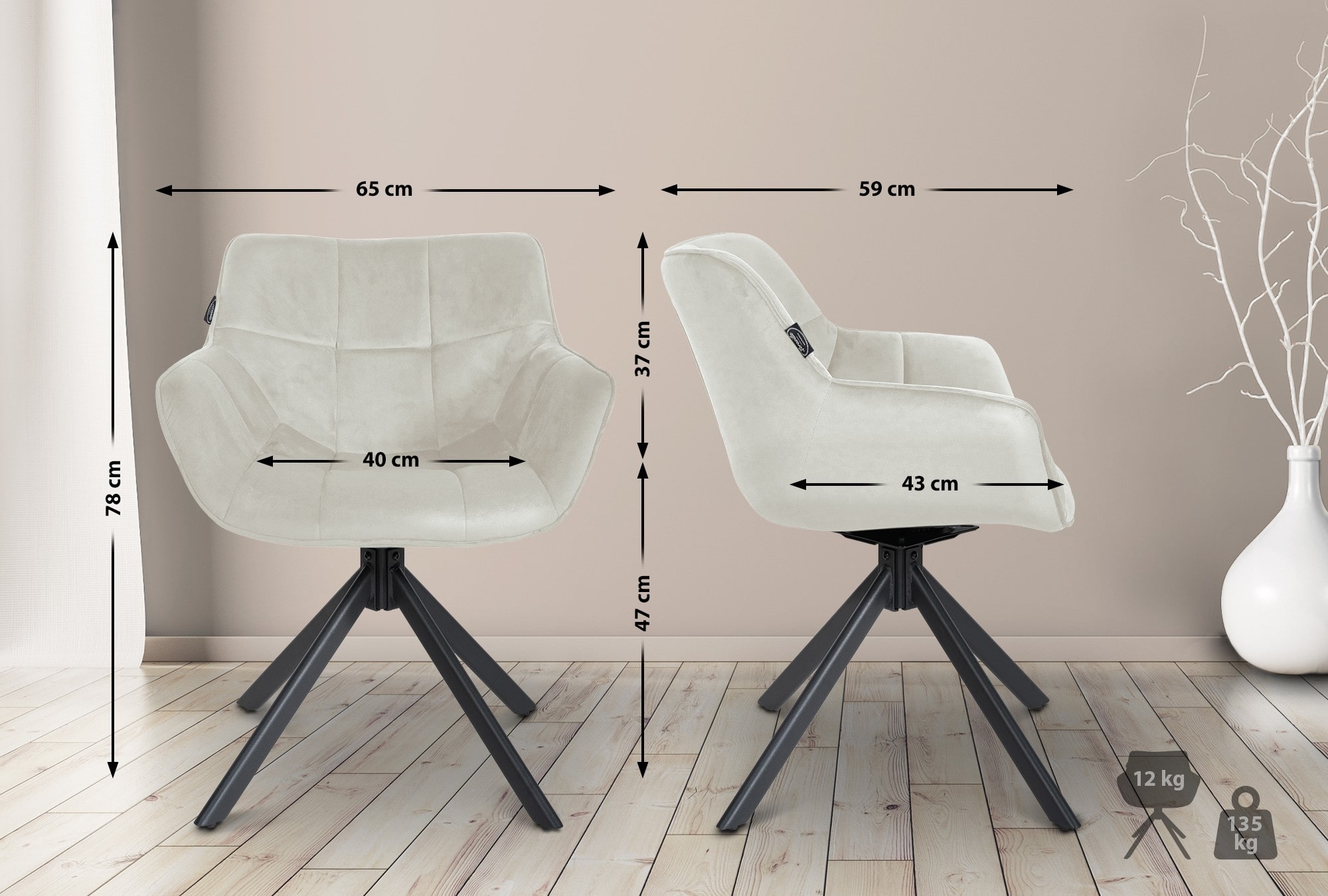 Stuhl Westport Samt, creme