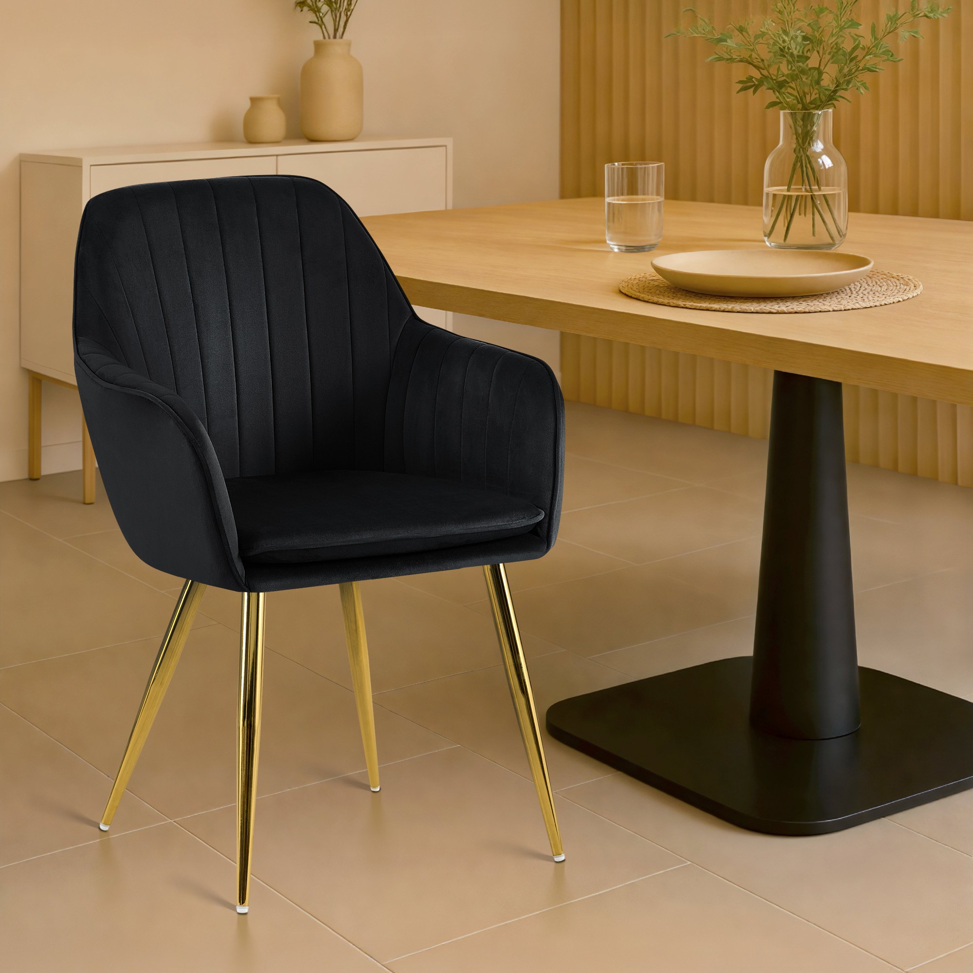 Esszimmerstuhl Cheryl Samt gold, schwarz