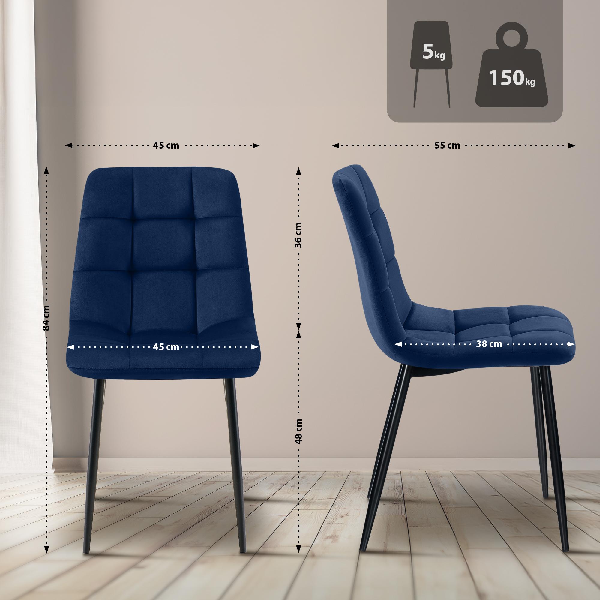 2er Set Esszimmerstuhl Tilde Samt, blau