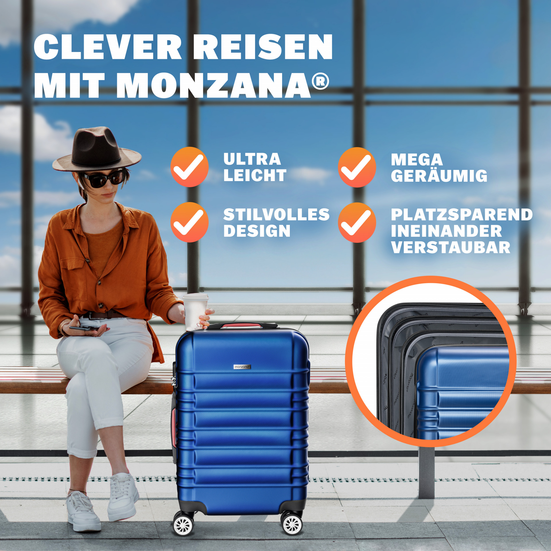 Hartschalenkoffer Set 4tlg Rollen 360º Blau ABS