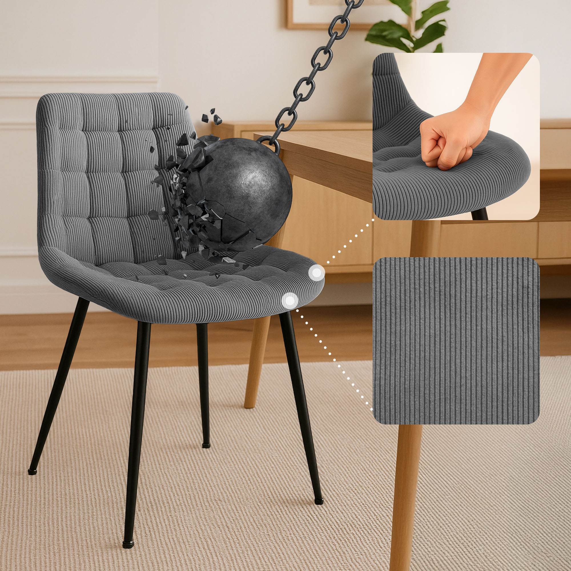 Esszimmerstuhl Sardna Cord, grau