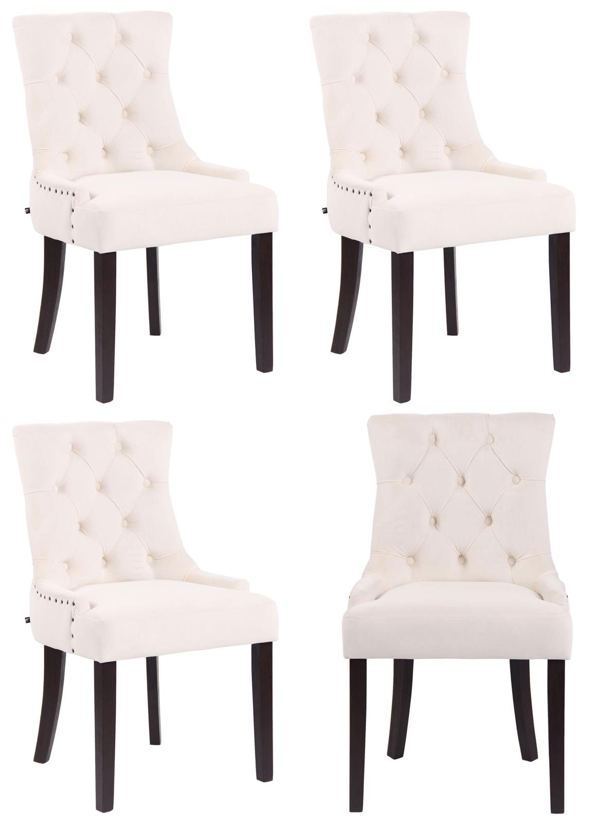 4er Set Esszimmerstühle Aberdeen Samt antik, creme