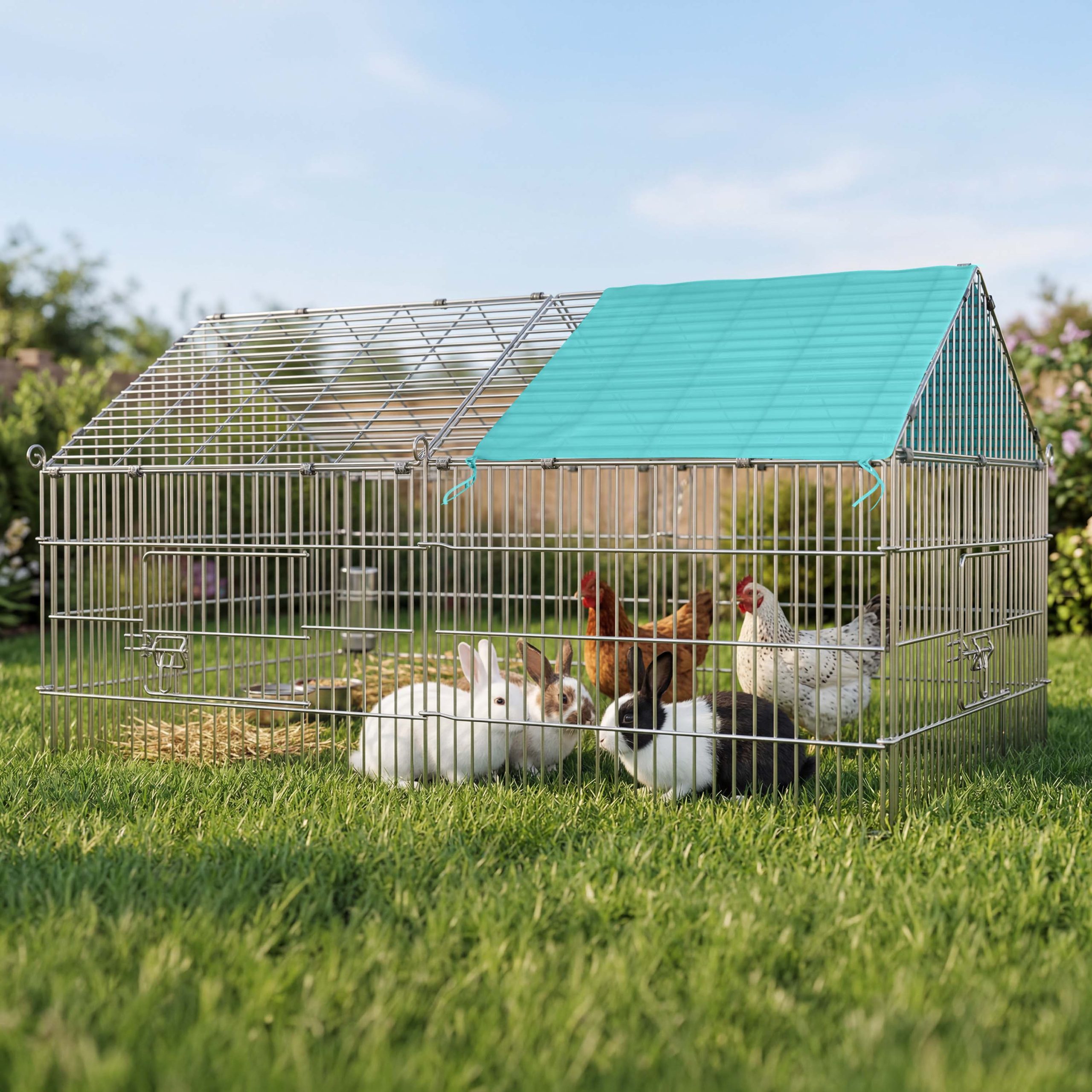 Kaninchen-Freilaufgehege Grün 180x75x75cm Sonnenschutz