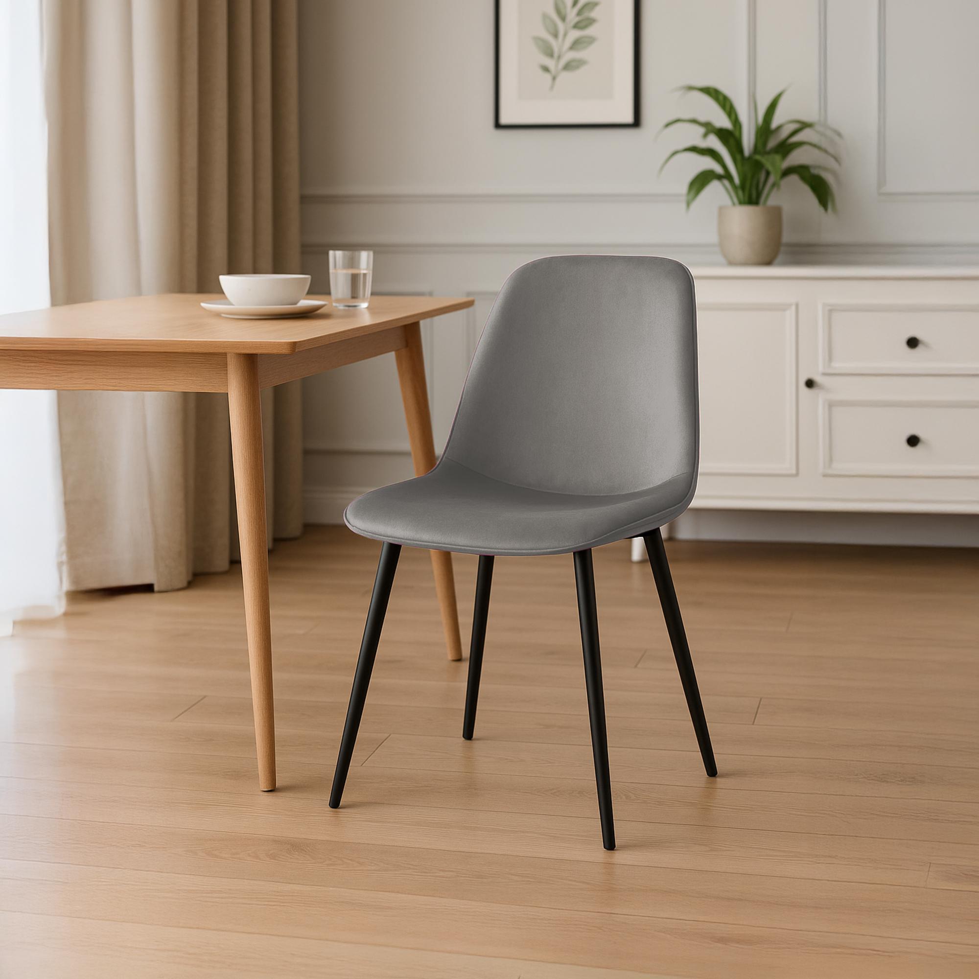 4er Set Esszimmerstuhl Maryam Samt, hellgrau