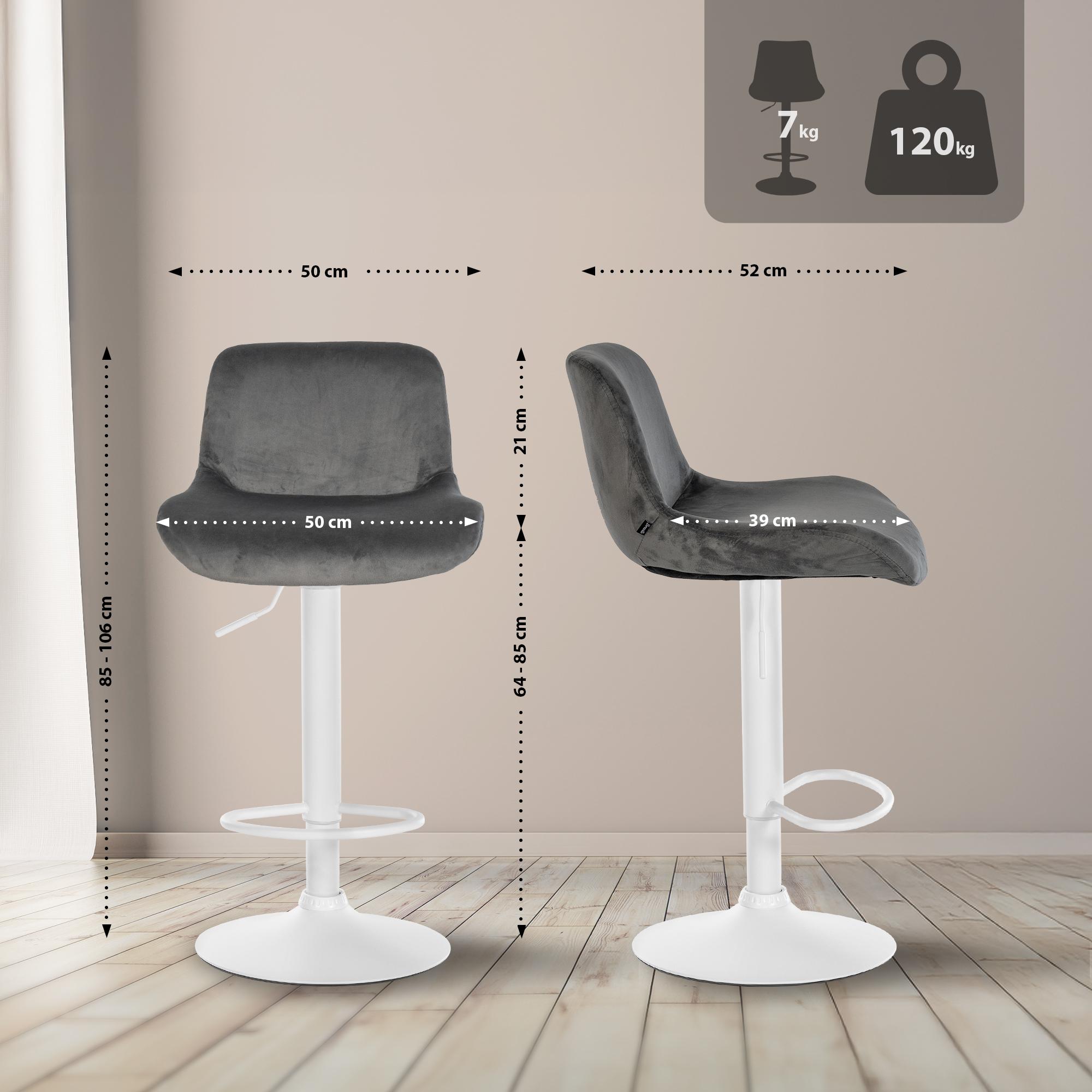2er Set Barhocker Solon Weiß Samt, dunkelgrau