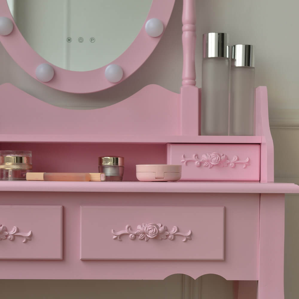 Schminktisch mit Spiegel und LED-Beleuchtung ROSY Rosa