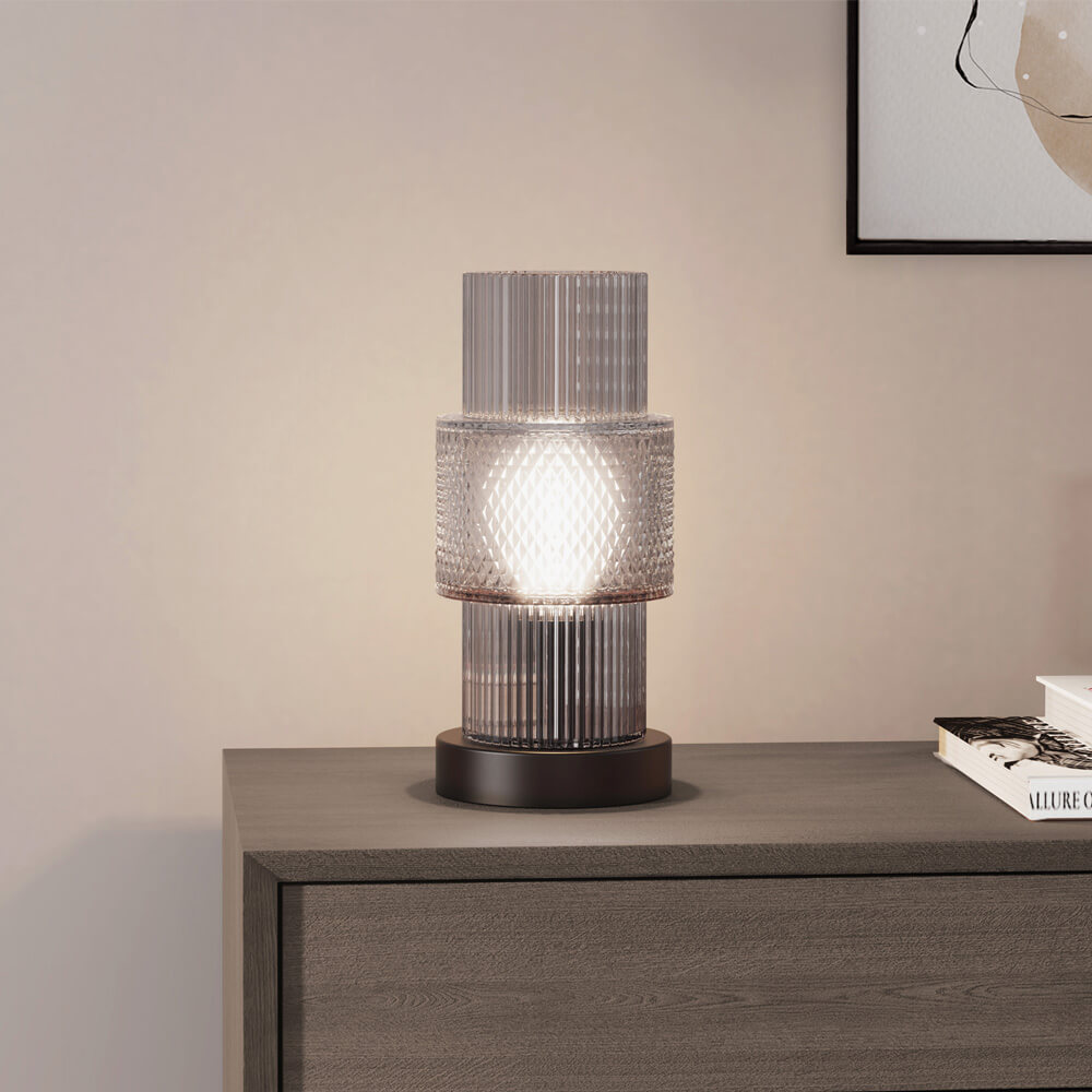 Kleine Tischlampe aus Glas YUKI - Rauchgrau