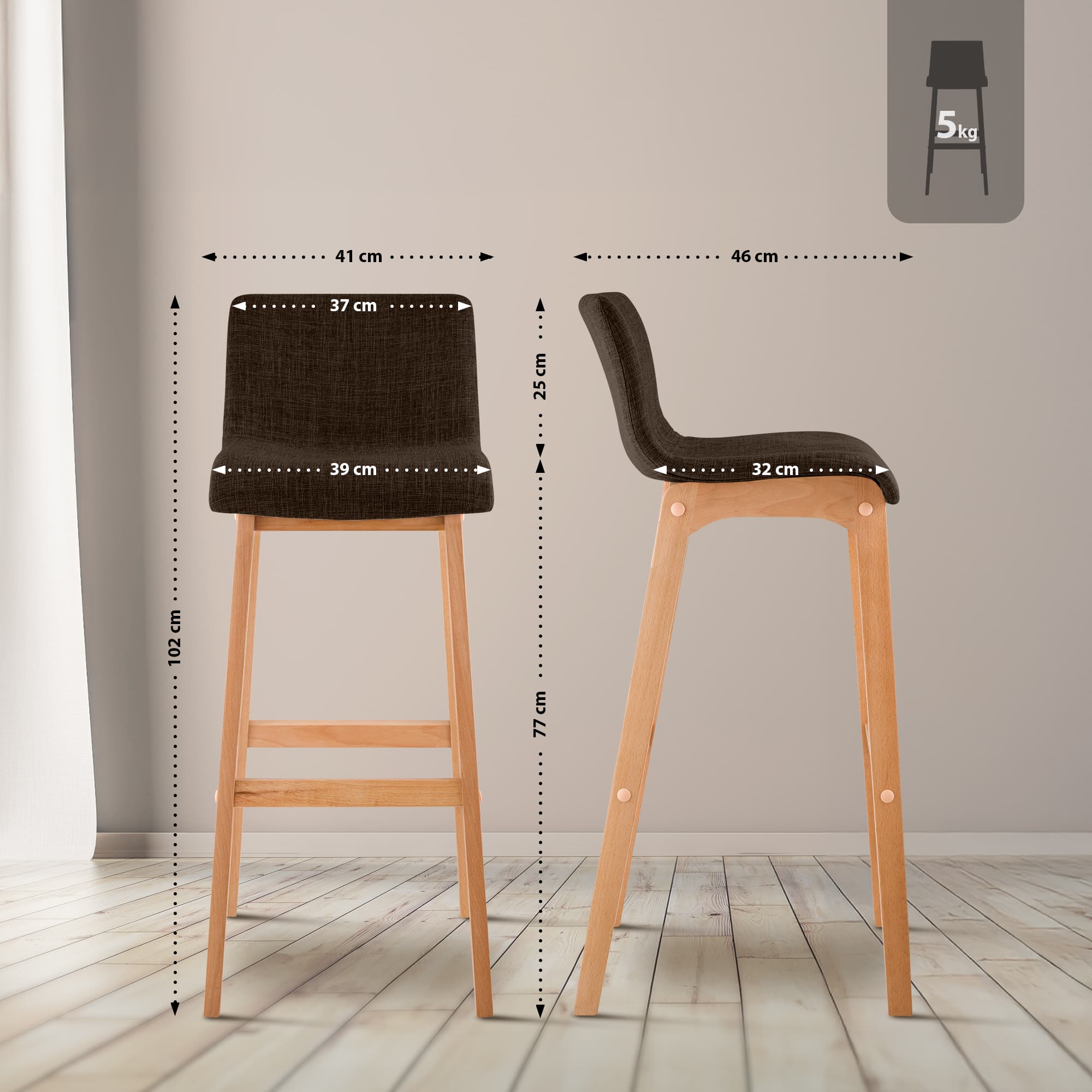 Barhocker Hoover Stoff Natura, braun