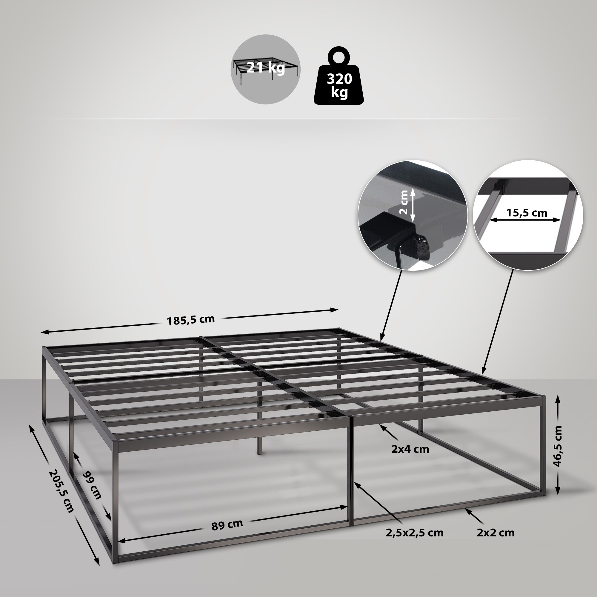 Metallbett Scala 200x180x46 cm, schwarz
