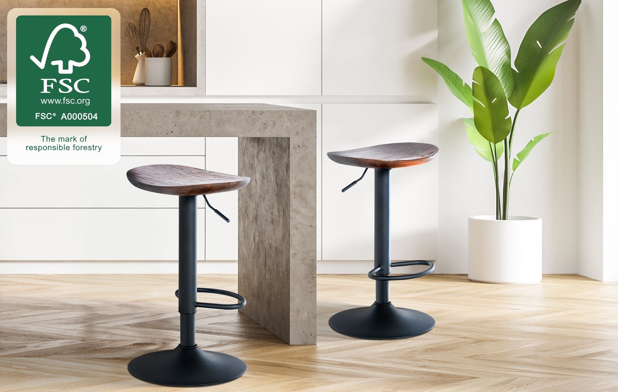2er Set Barhocker Skelde, walnuss