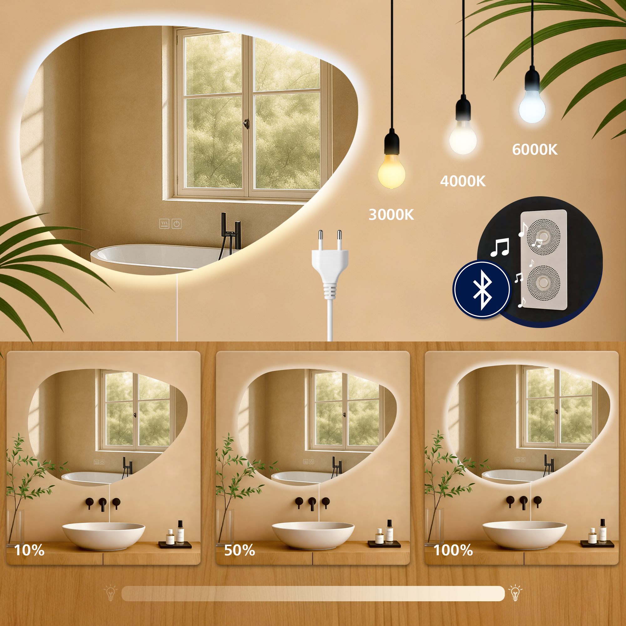 Badspiegel Almafie 65x75 mit Bluetooth, klarglas