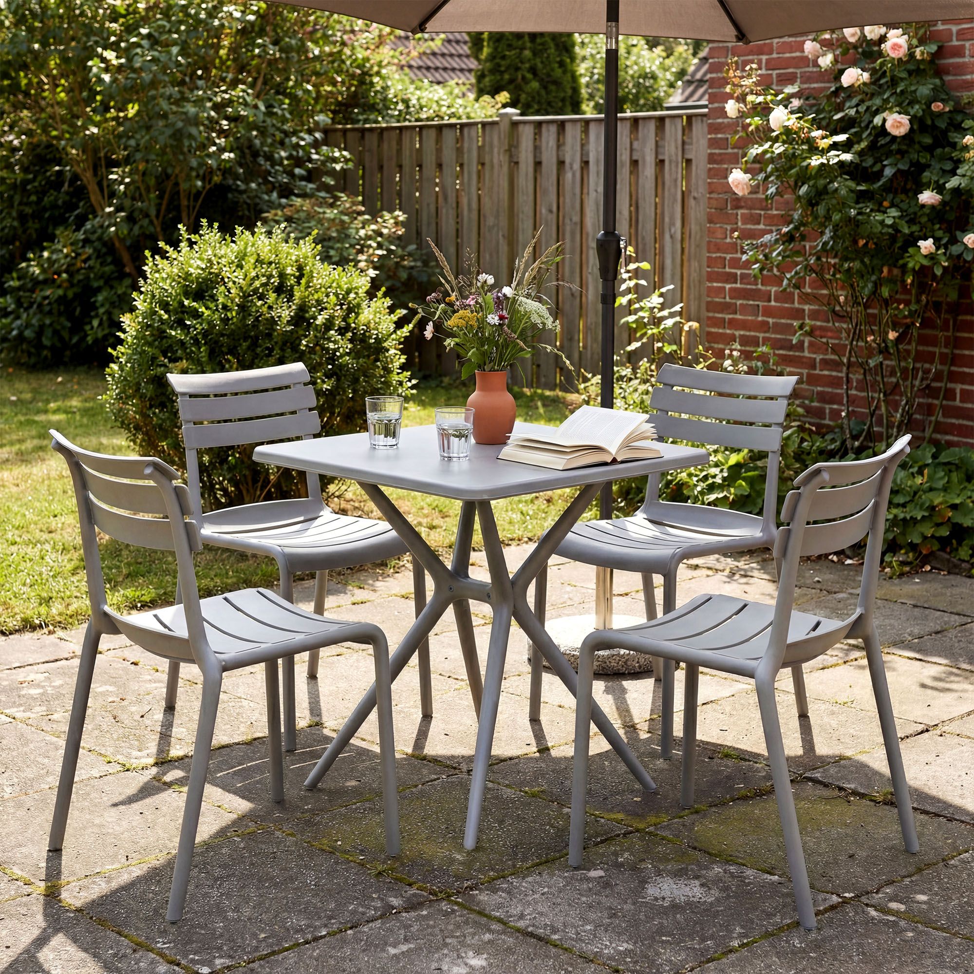 Gartenmöbel-Set Vela mit 4 Stühlen, grau