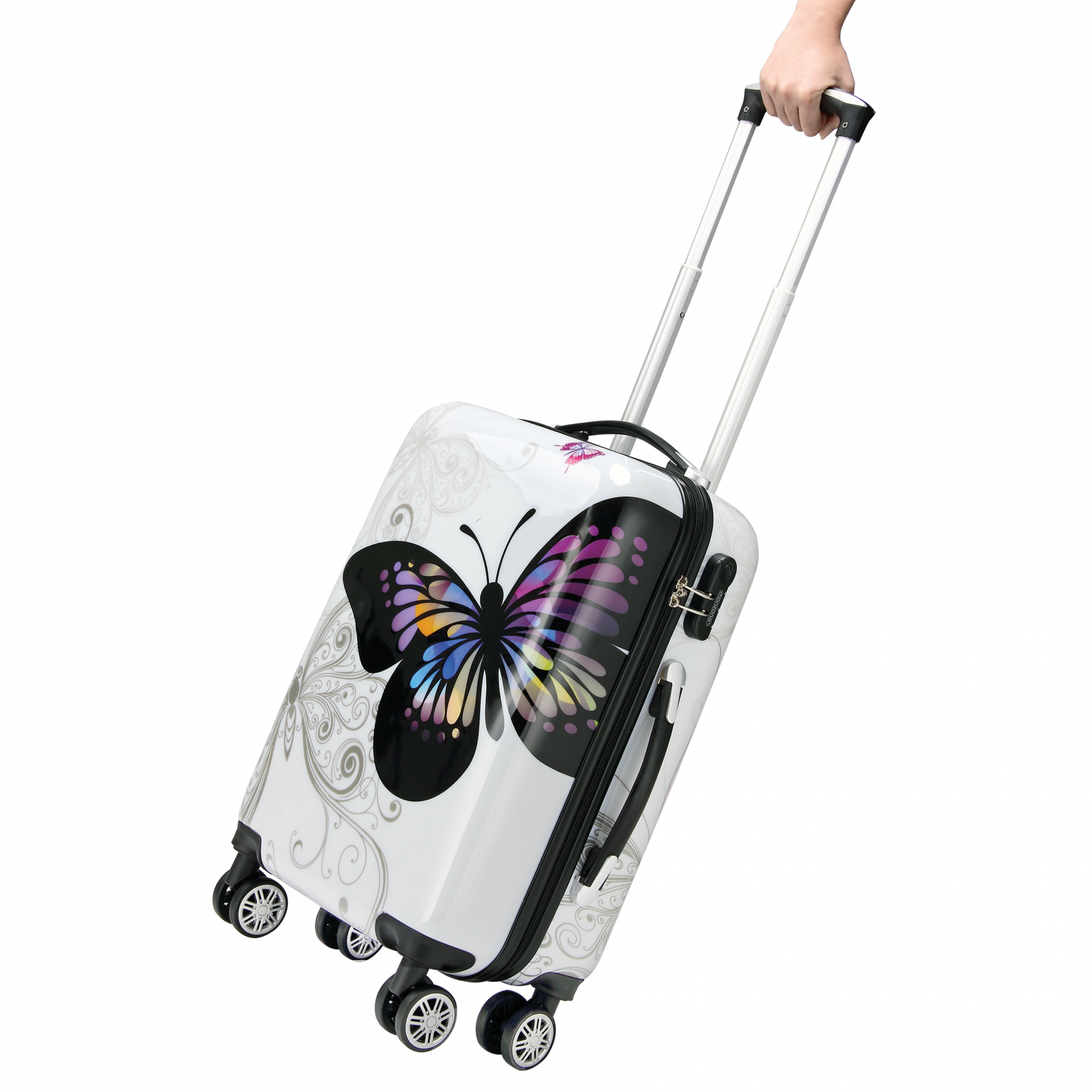 Hartschalenkoffer Set 4-tlg Rollen 360º Beautycase Butterfly Polycarbonat