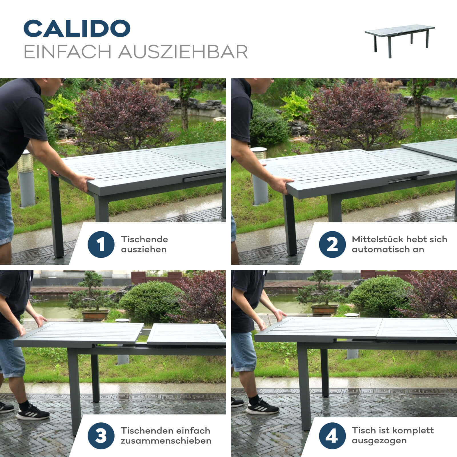 Garten-Sitzgruppe CALIDO MADERA inklusive ausziehbarer Gartentisch + 8 Stühlen