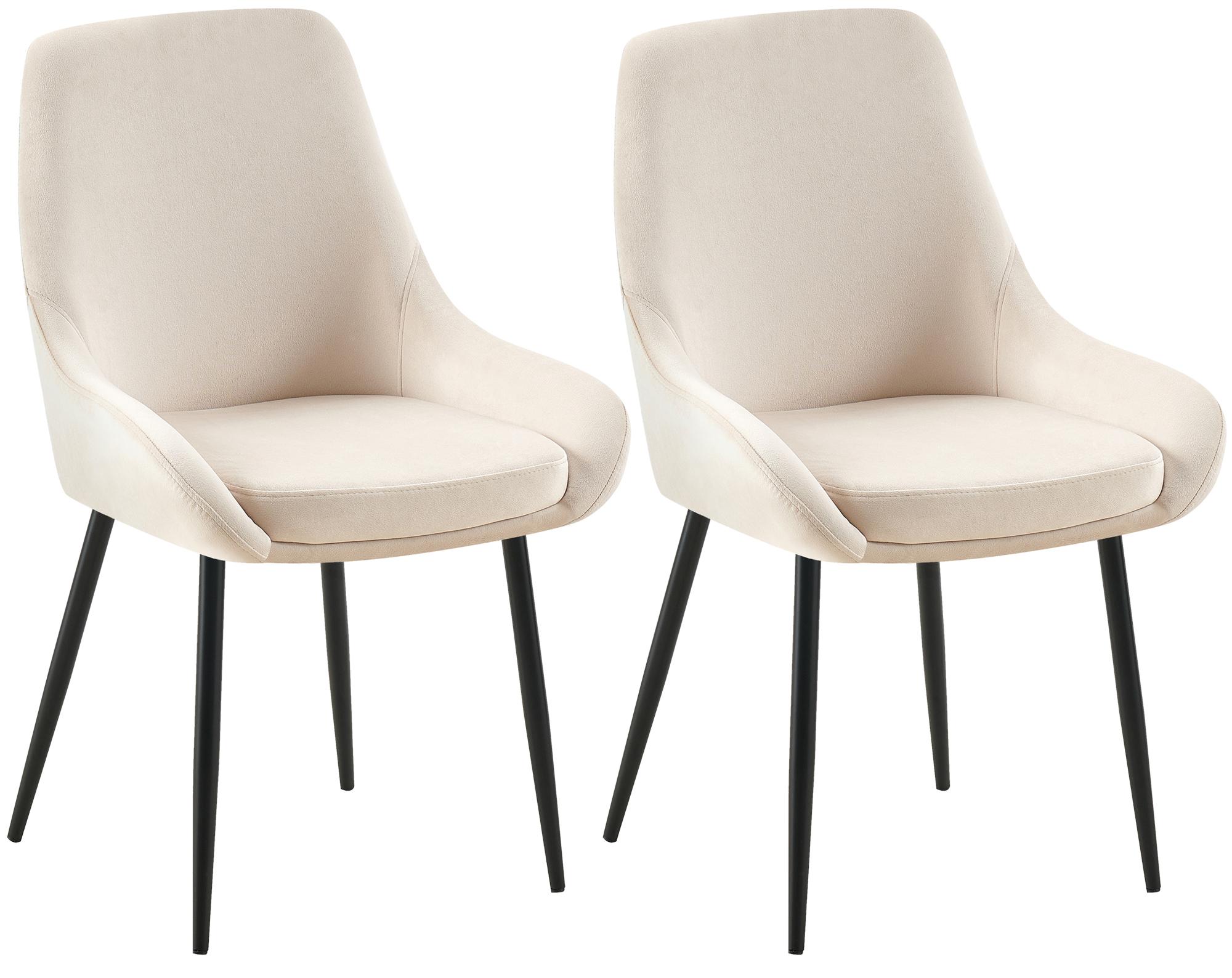 2er Set Esszimmerstuhl Elmira Samt schwarz, creme