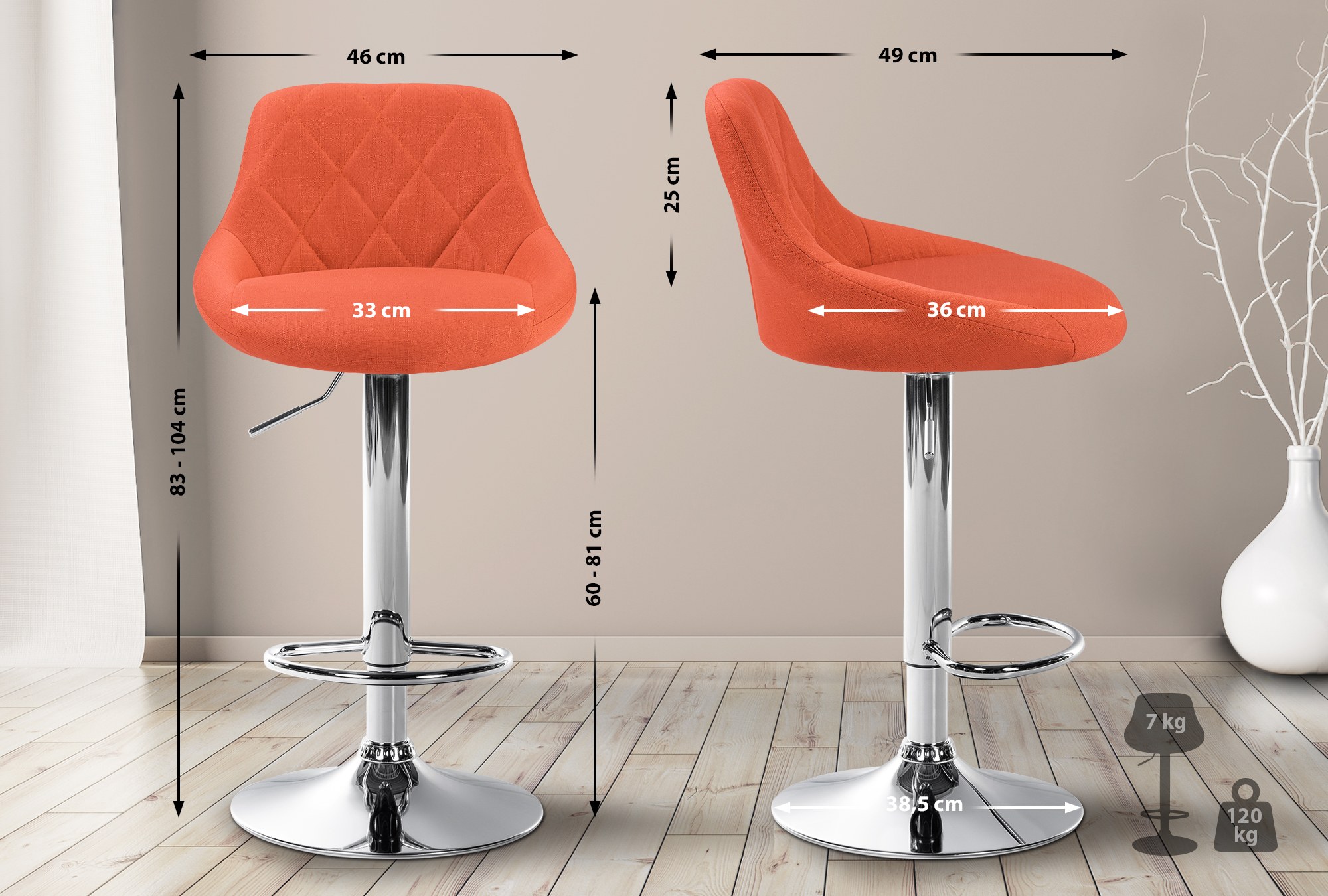 Barhocker Lazio Stoff chrom, orange