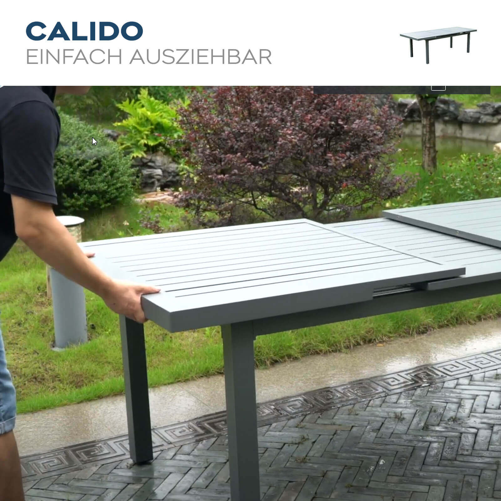 Garten-Sitzgruppe CALIDO MADERA inklusive ausziehbarer Gartentisch + 8 Stühlen