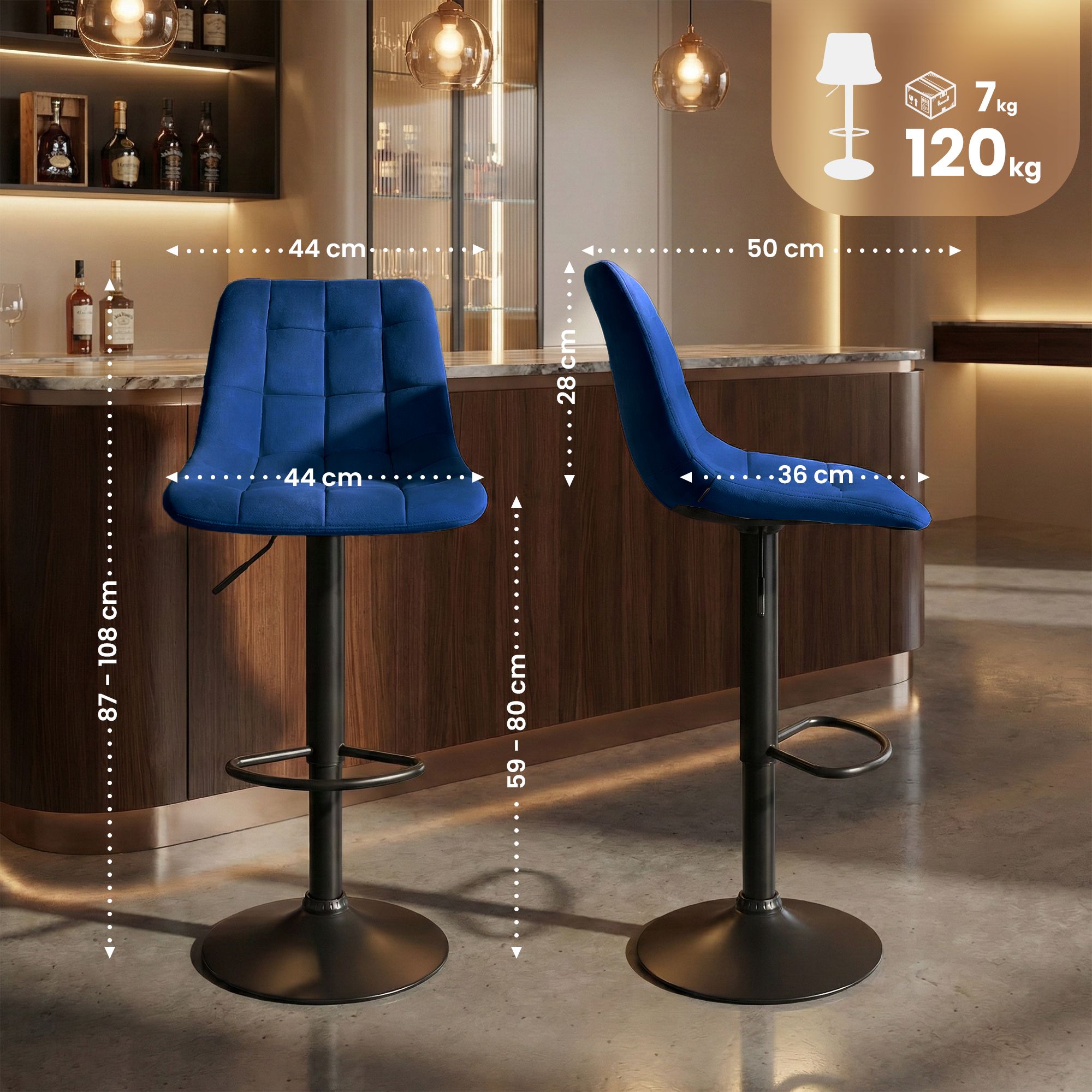 Barhocker Mapun Samt, blau