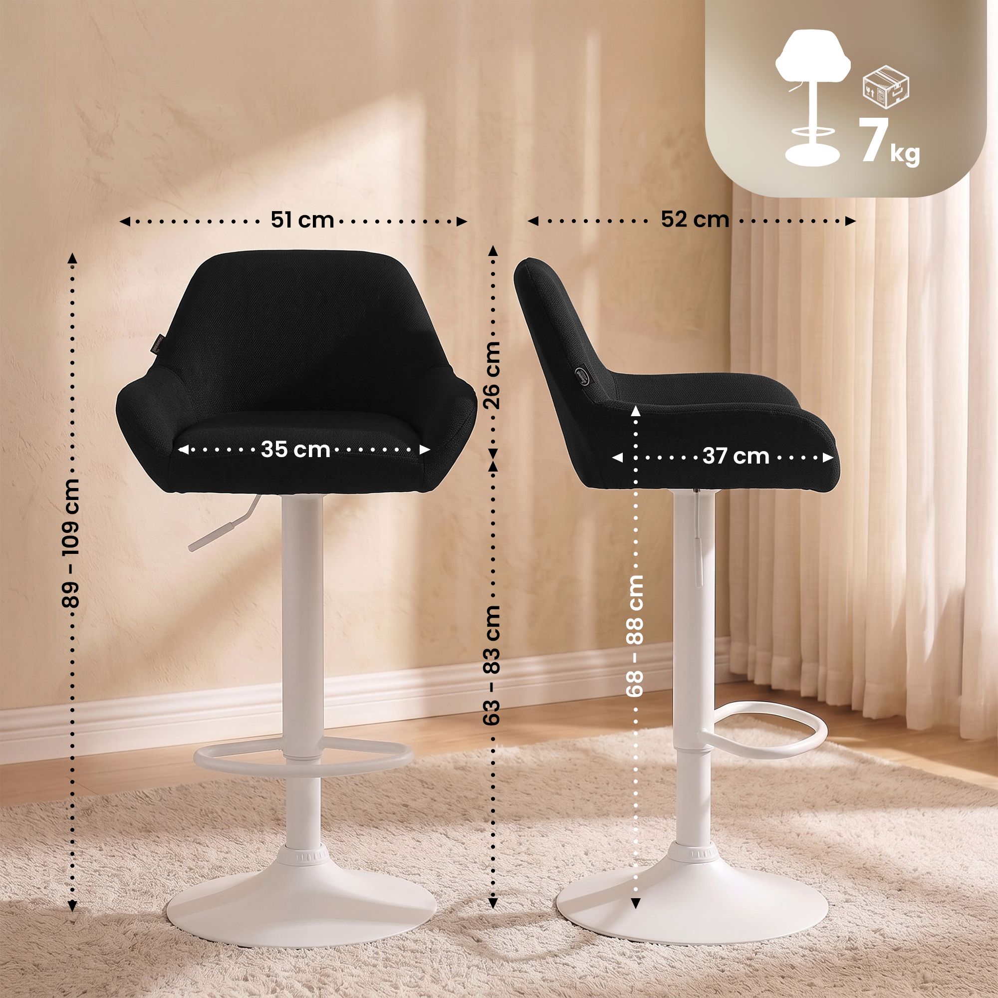 Barhocker Braga Stoff weiß, schwarz