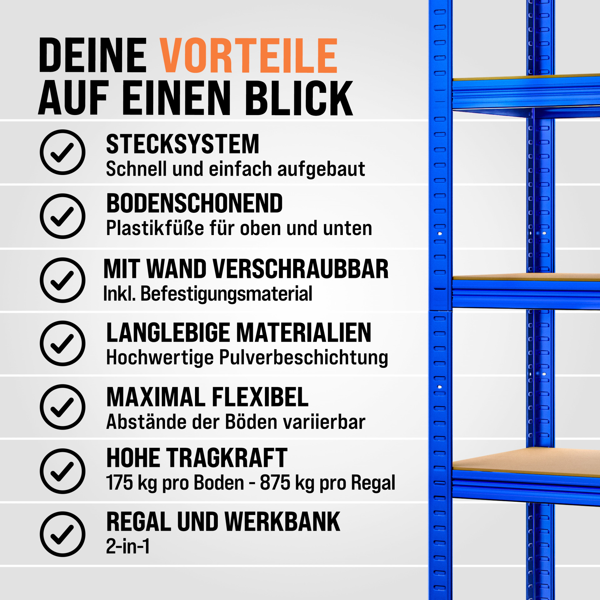 Schwerlastregal Blau 180x90x40cm pulverbeschichtet Tragkraft 875kg