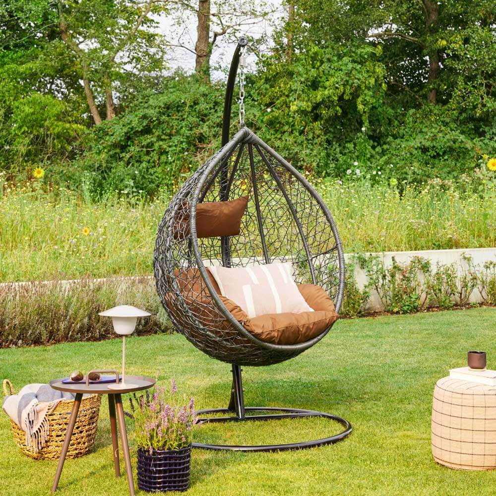 Polyrattan Hängesessel mit Gestell CIELO - Grau/Braun
