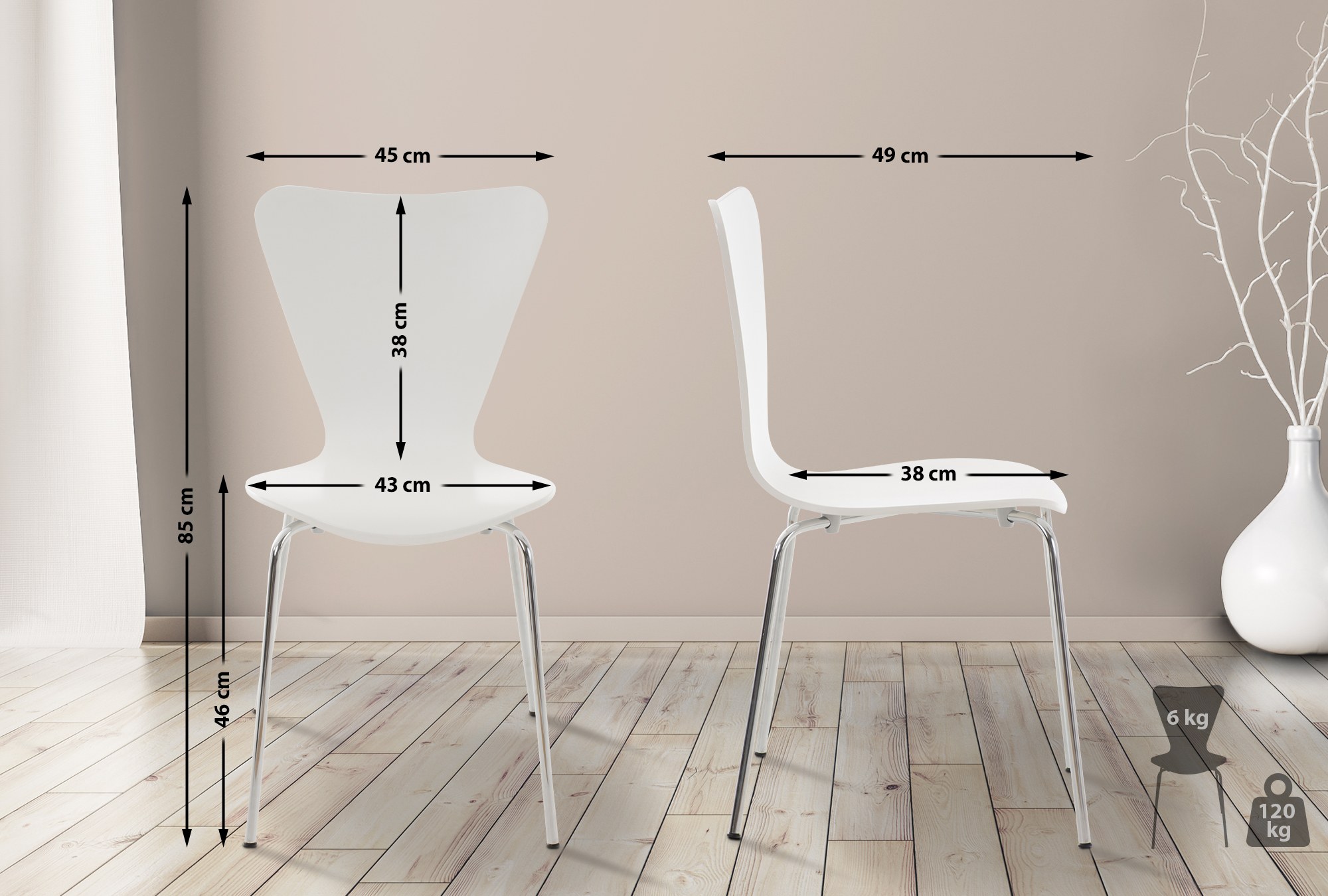 2er Set Besucherstuhl Calisto, weiß
