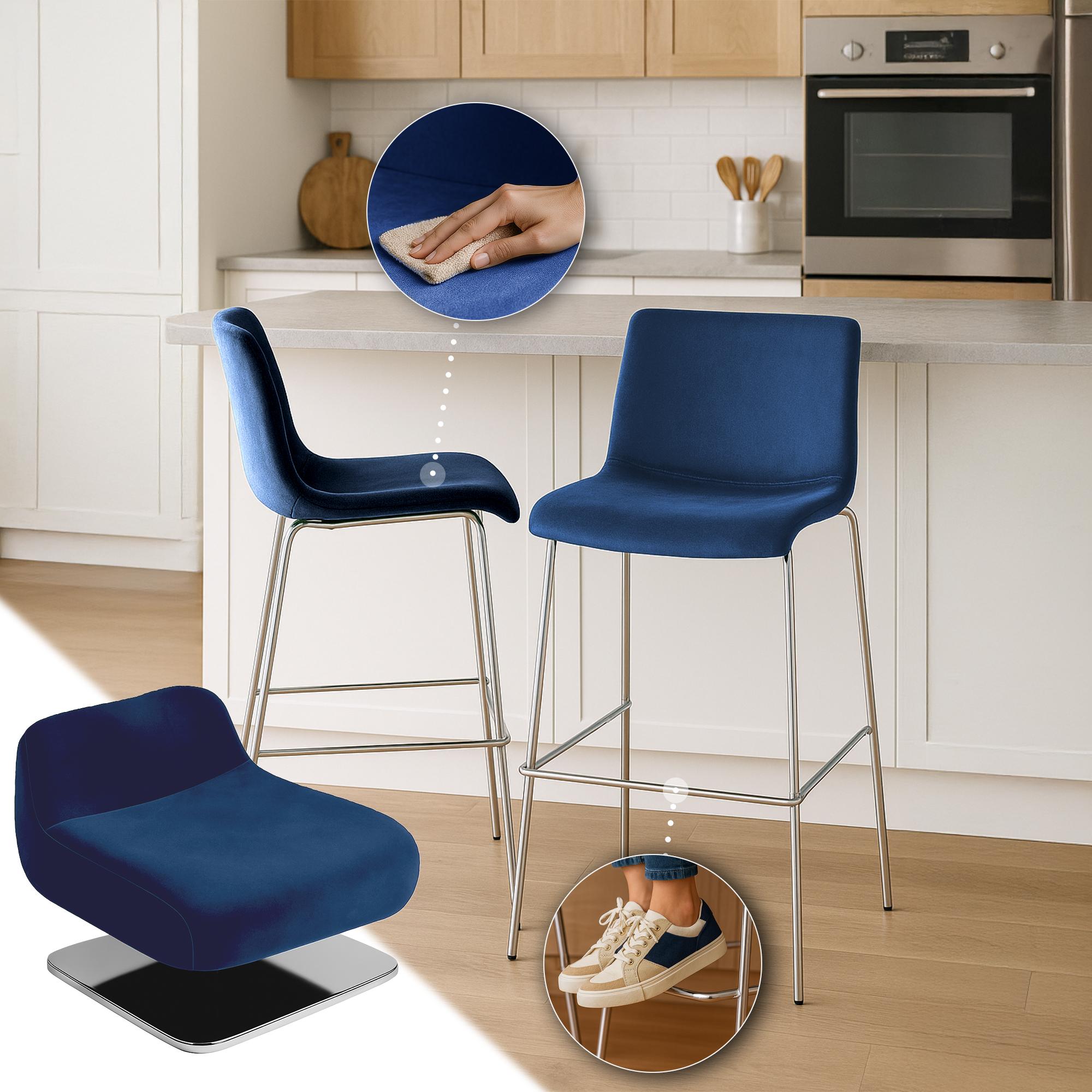 Barhocker Hoover Samt 4-Fuß Chrom, blau