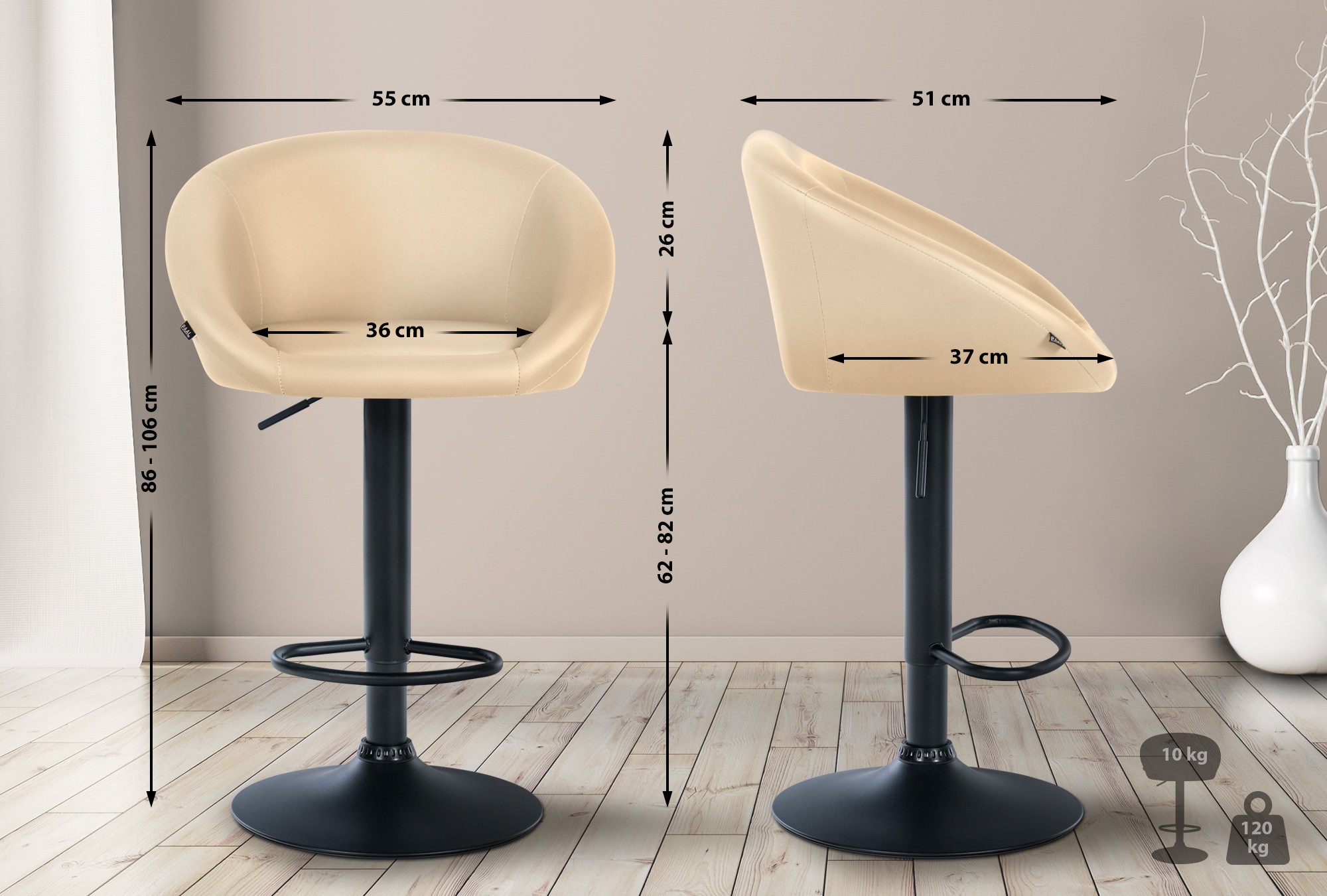 Barhocker Davie Kunstleder schwarz, creme