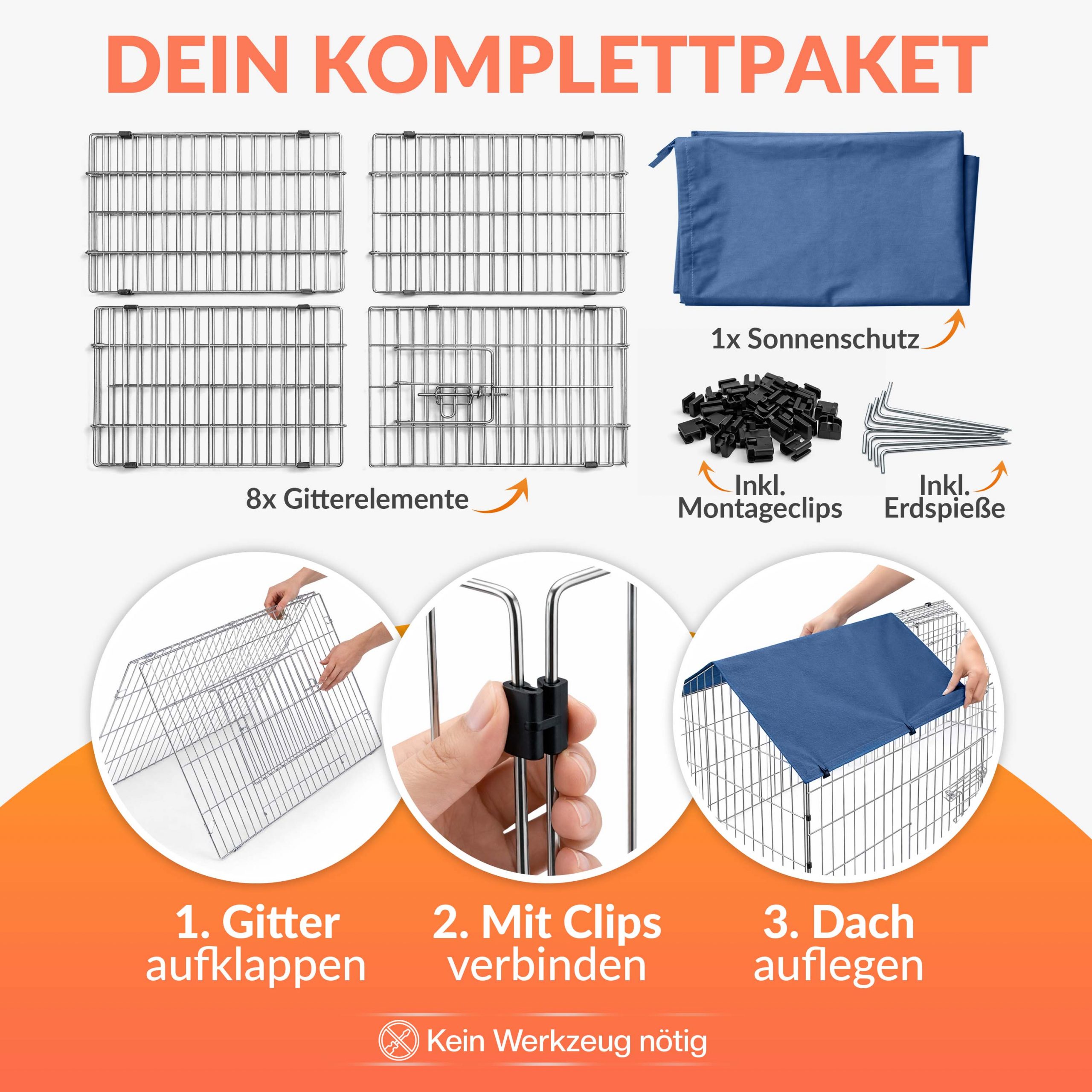 Kaninchen-Freilaufgehege Blau 180x75x75cm Sonnenschutz