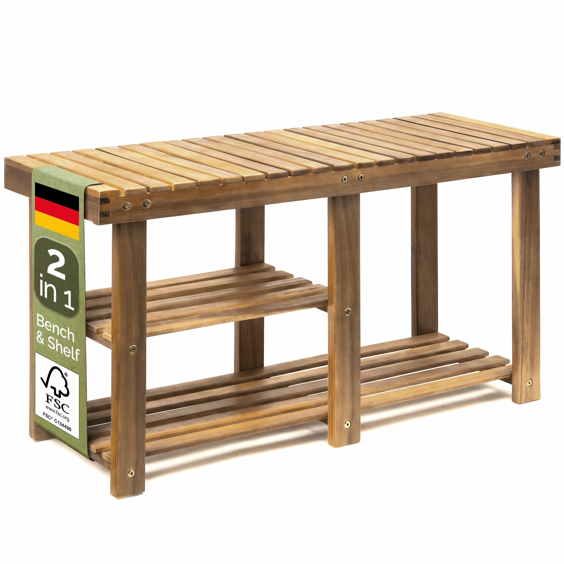 Schuhregal 2in1 Braun Akazienholz 87x30x45cm