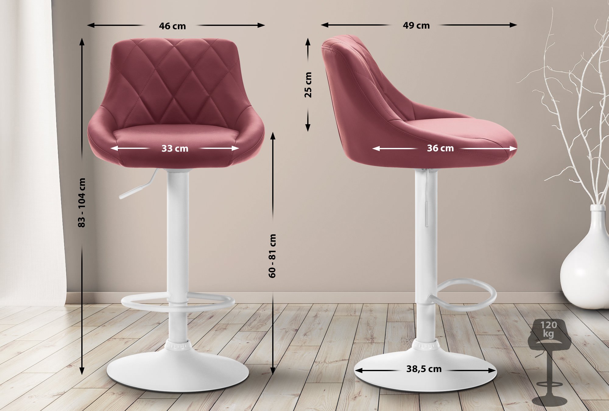 Barhocker Lazio Kunstleder weiß, bordeauxrot