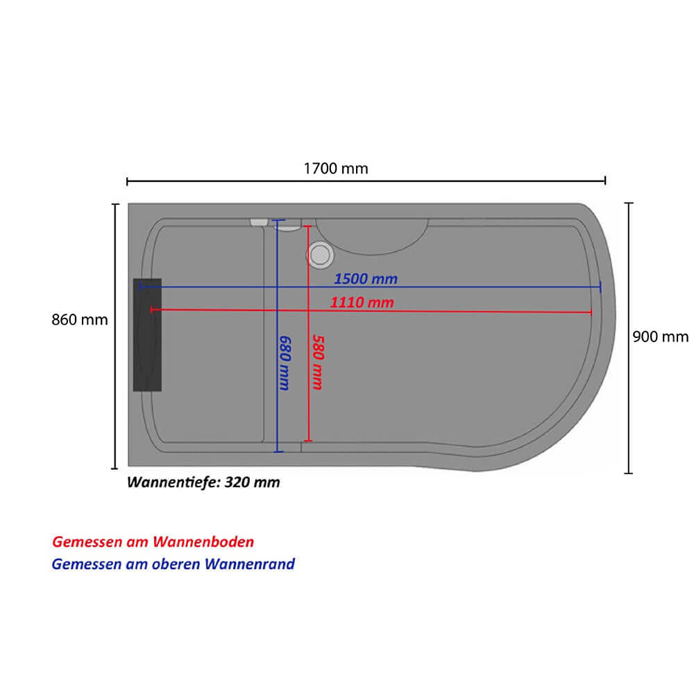 Dampfdusche mit Whirlpool ALLIN 4IN1 - 170 x 90 Schwarz Rechts